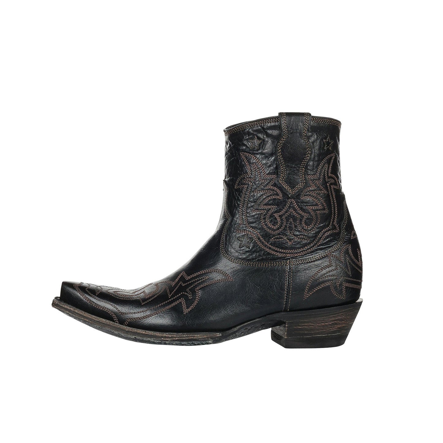 Black Snip-Toe Chic Embroidery Full-Zip Western Cowgirl Ankle Boots