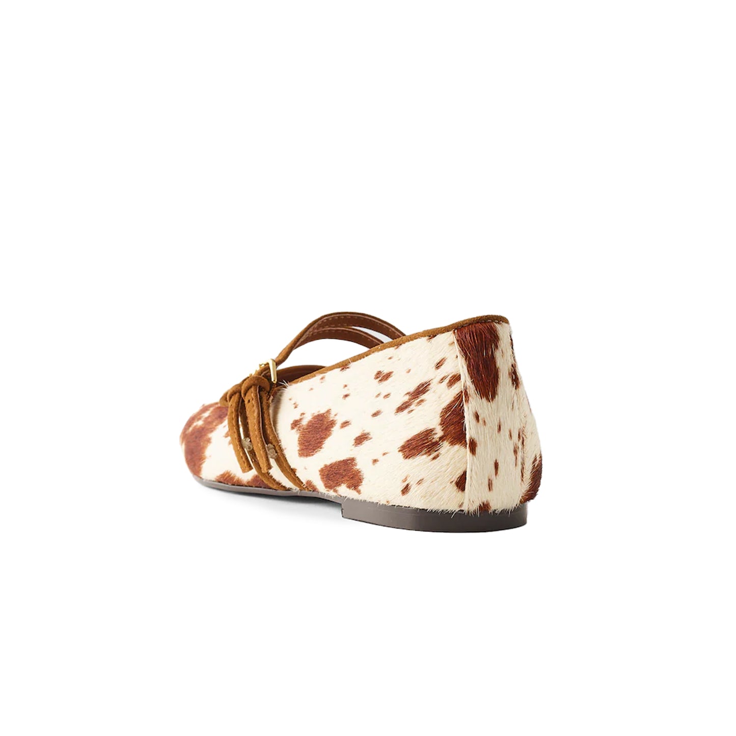 Cow Print Pony Hair Square-Toe Double Buckle Bridge Strap Flats