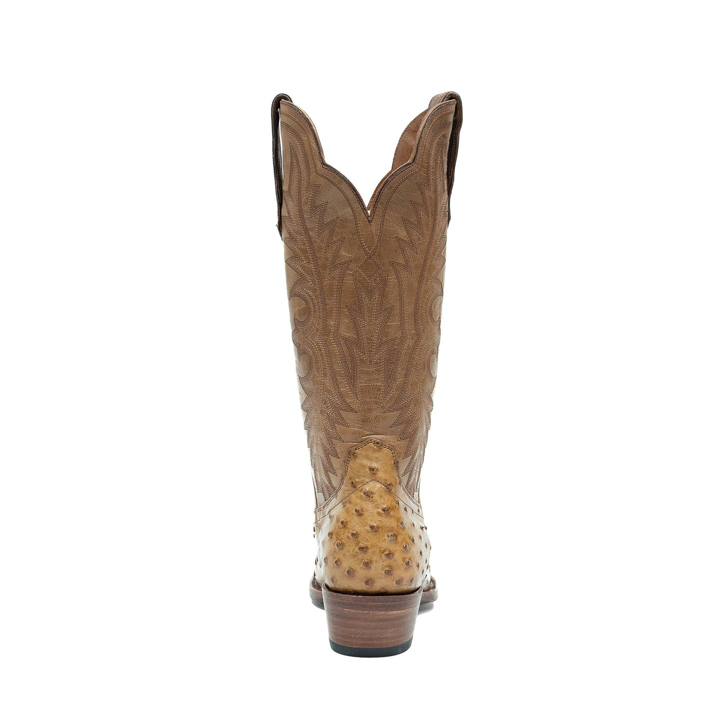 Umber Contrast Vegan Leather And Ostrich Print Snip-Toe Embroidery Mid Calf Cowgirl Boots