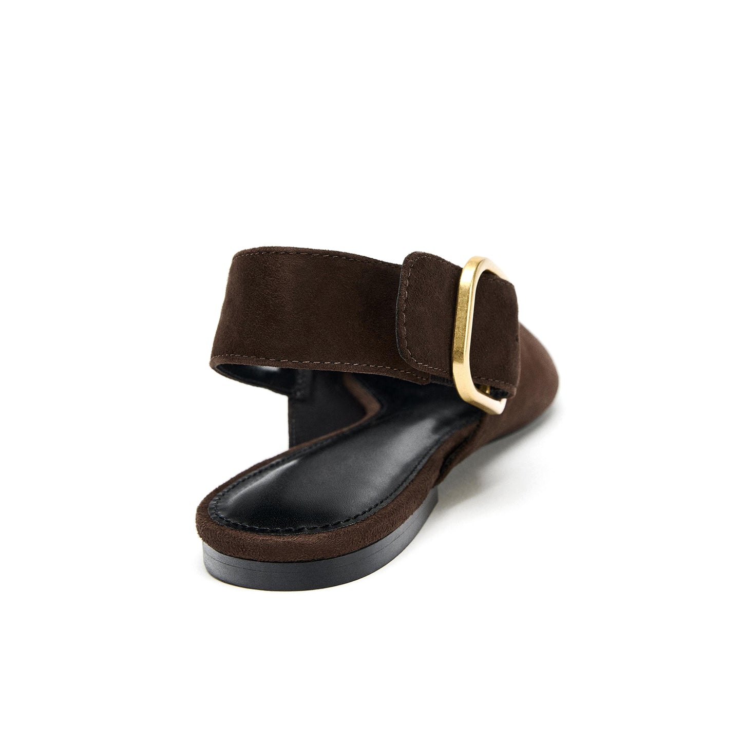 Chocolate Faux Suede Pointed-Toe Slingback Buckle Flats