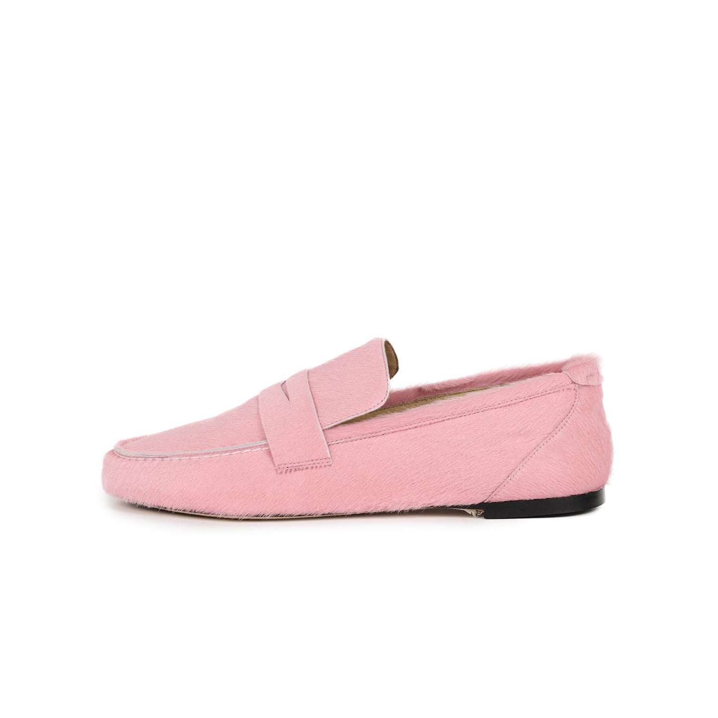 Pink Pony Hair Vegan Leather Round-Toe Slip-On Chic Loafers Flats