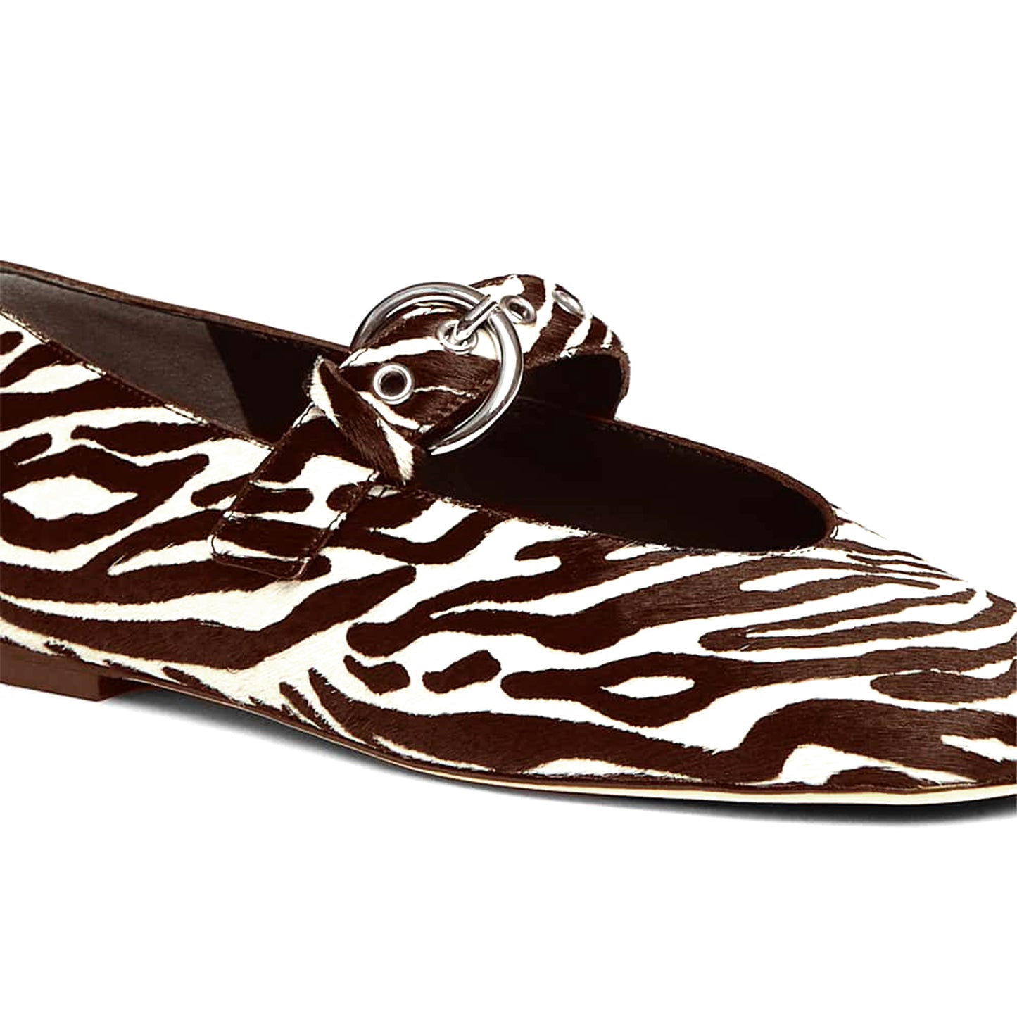 Zebra pony hair Square-Toe Classic Buckle Bridge Strap Ballet Flats