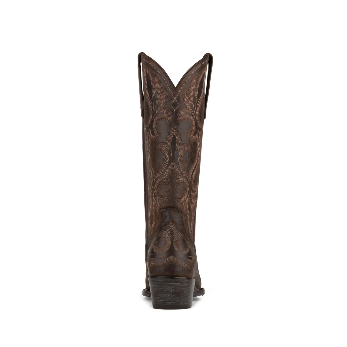 Distressed Chocolate Snip-Toe Western Embroidery Classic Mid Calf Cowgirl Boots