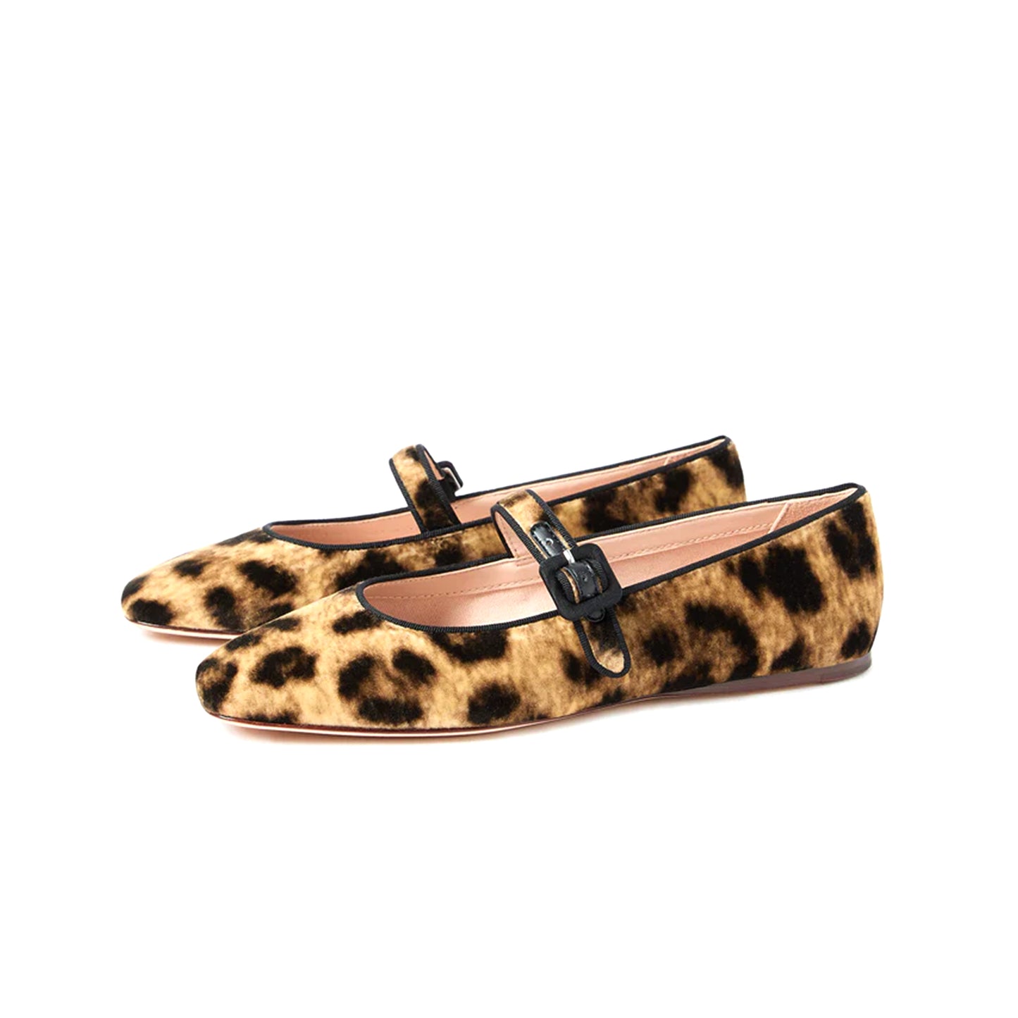 Leopard Faux Suede Square-Toe Bridge Strap Ballet Flats