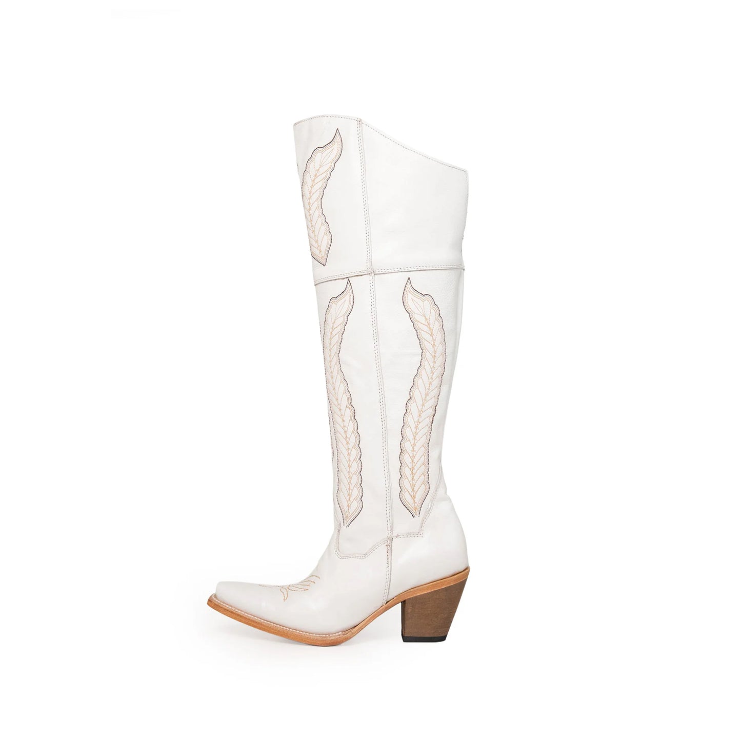 White Snip-Toe Wings Embroidery Half-Zip Knee High Cowgirl Boots