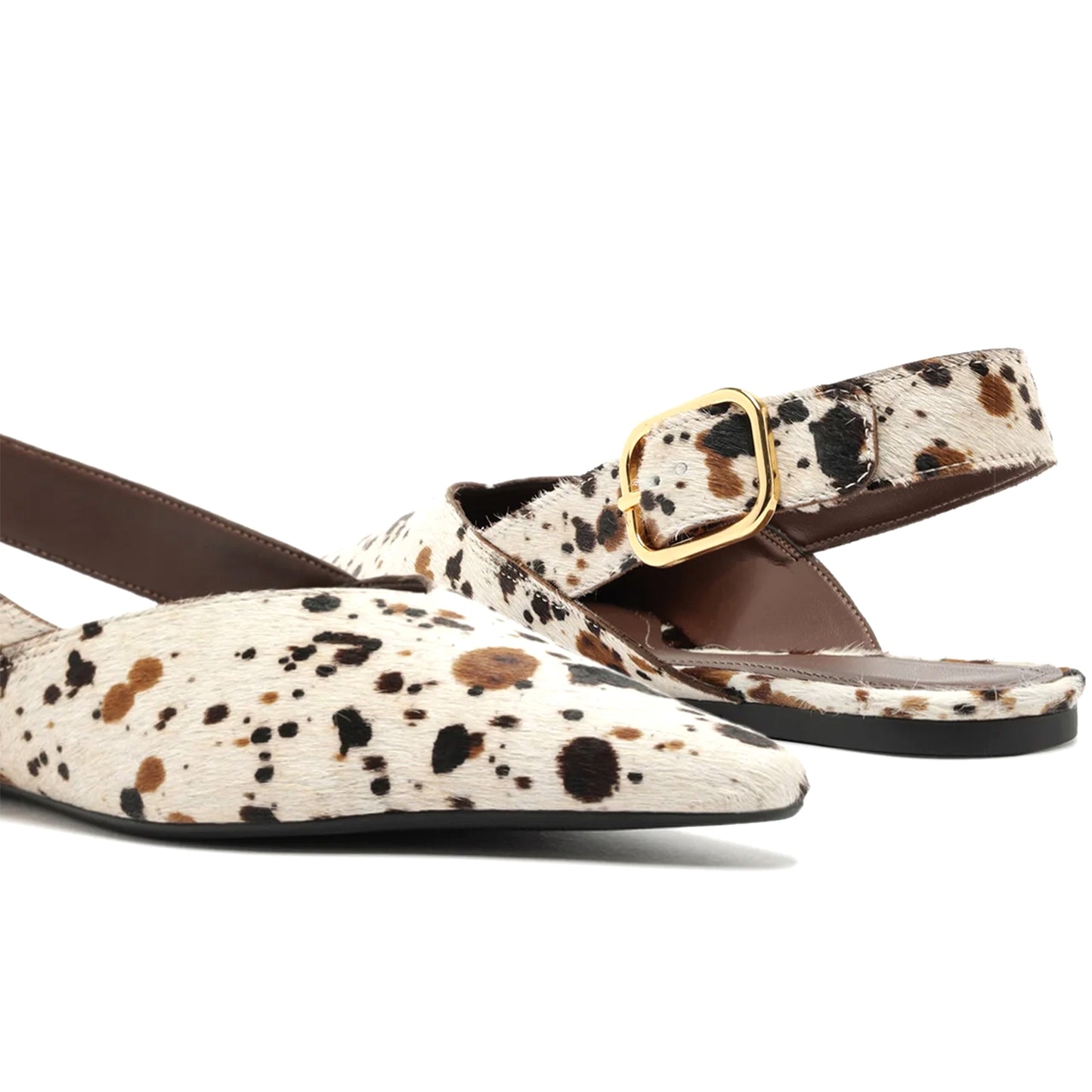 Cow Print Pony Hair Pointed-Toe Slingback Slip-On Flats