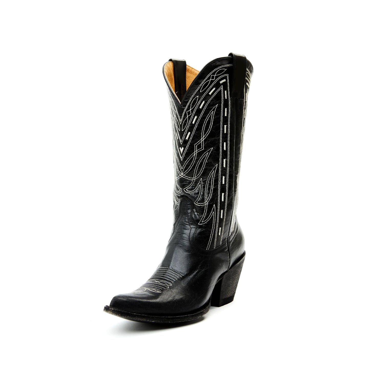 Black Pointed-Toe Western Embroidery Mid Calf Cowgirl Boots