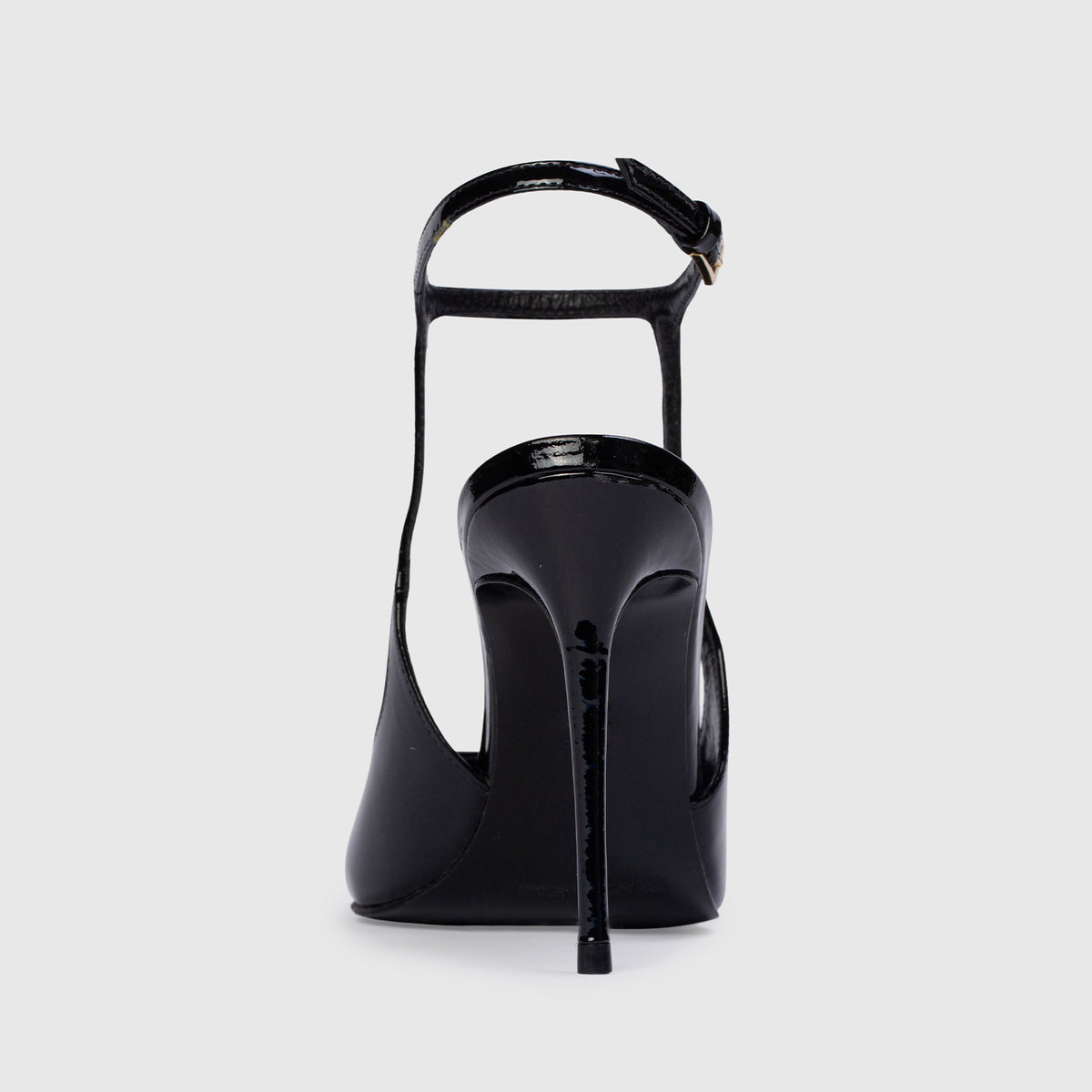 Patent Black Pointed-Toe Ankle Strap With Buckle Chic High Heels