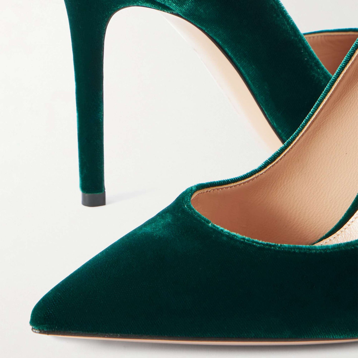 Dark Green Velvet Pointed-Toe Slip-On Classic High Heels