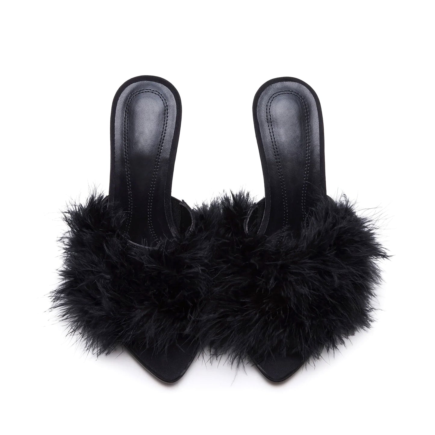 Black Pointed-Toe Front Plush Slip-On High Heels