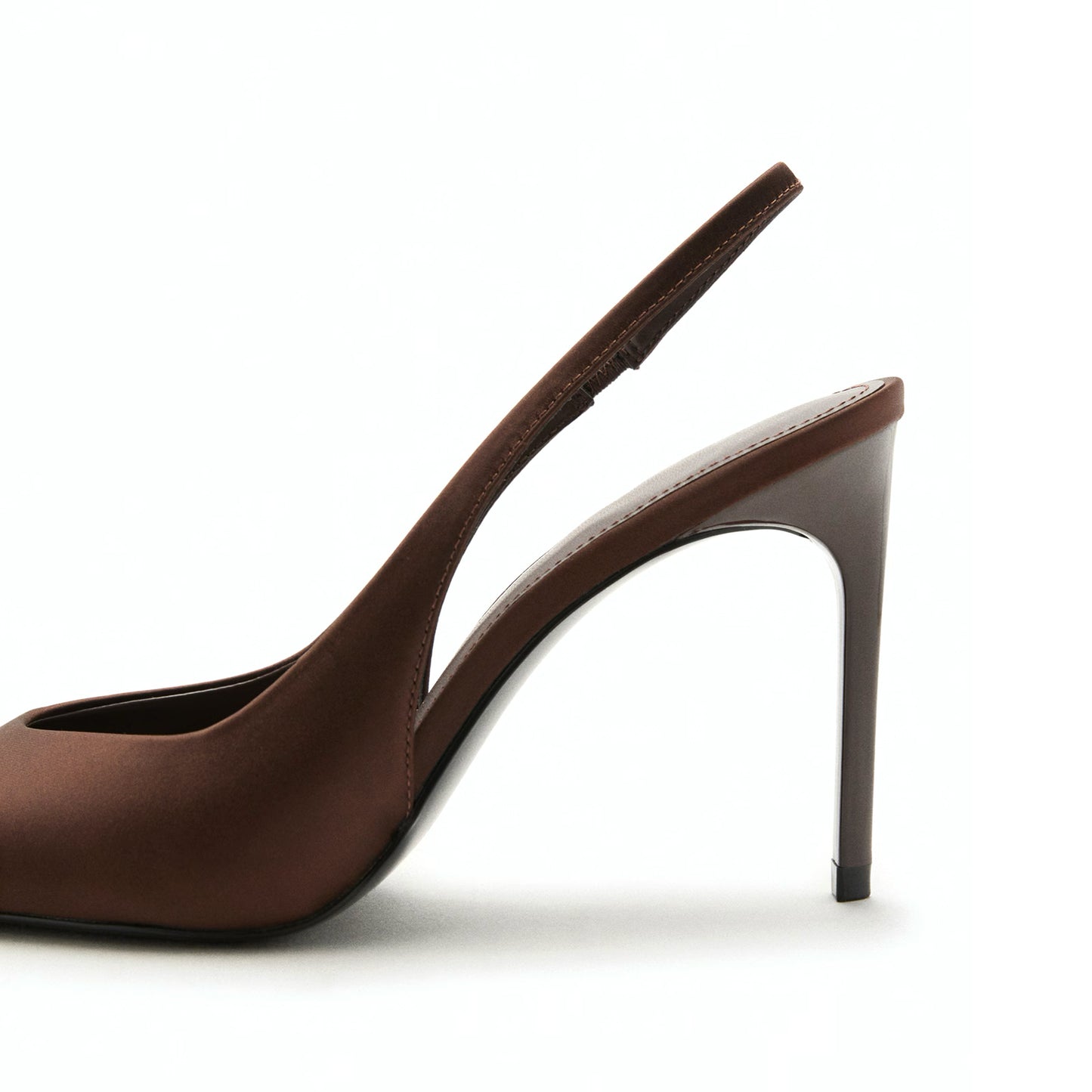 Chocolate Satin Pointed-Toe Slip-On Slingback High Heels