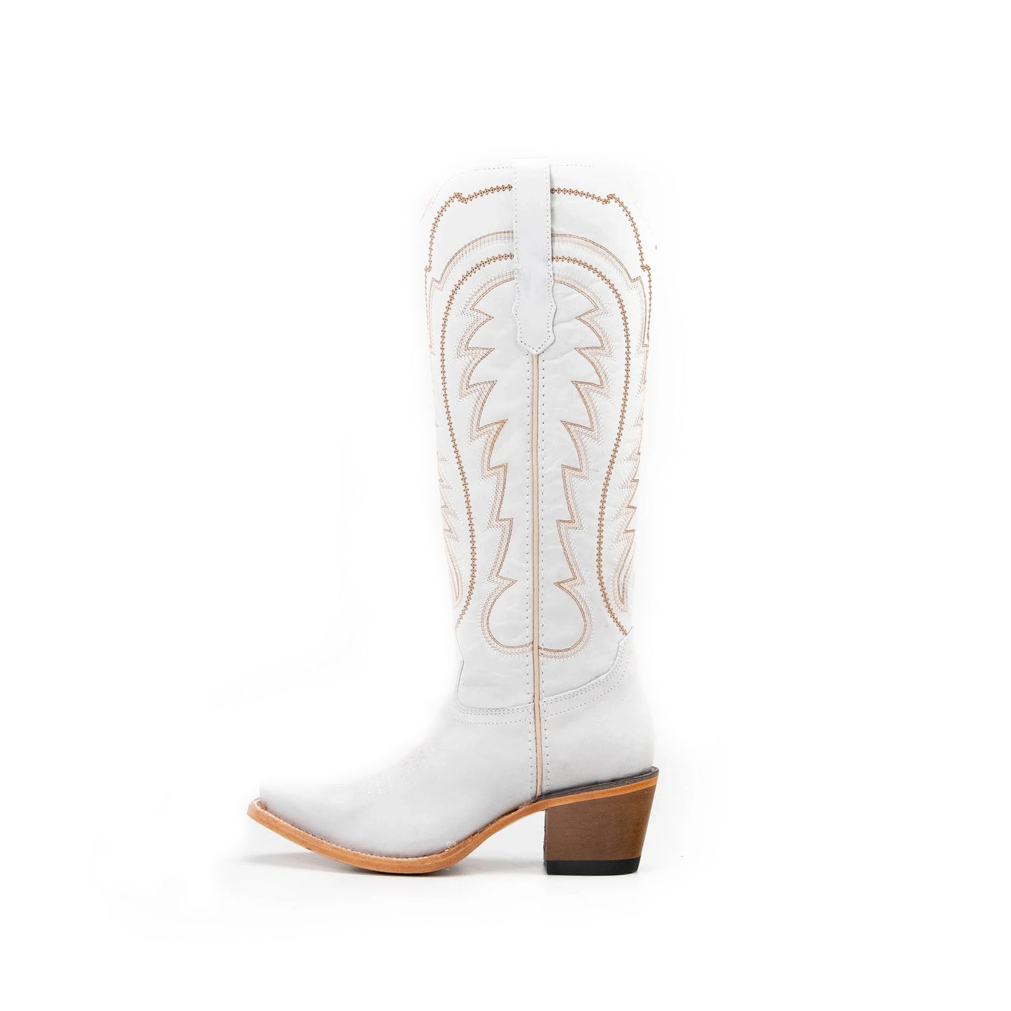 White Snip-Toe Thread Stitching Half-Zip Knee High Cowgirl Boots