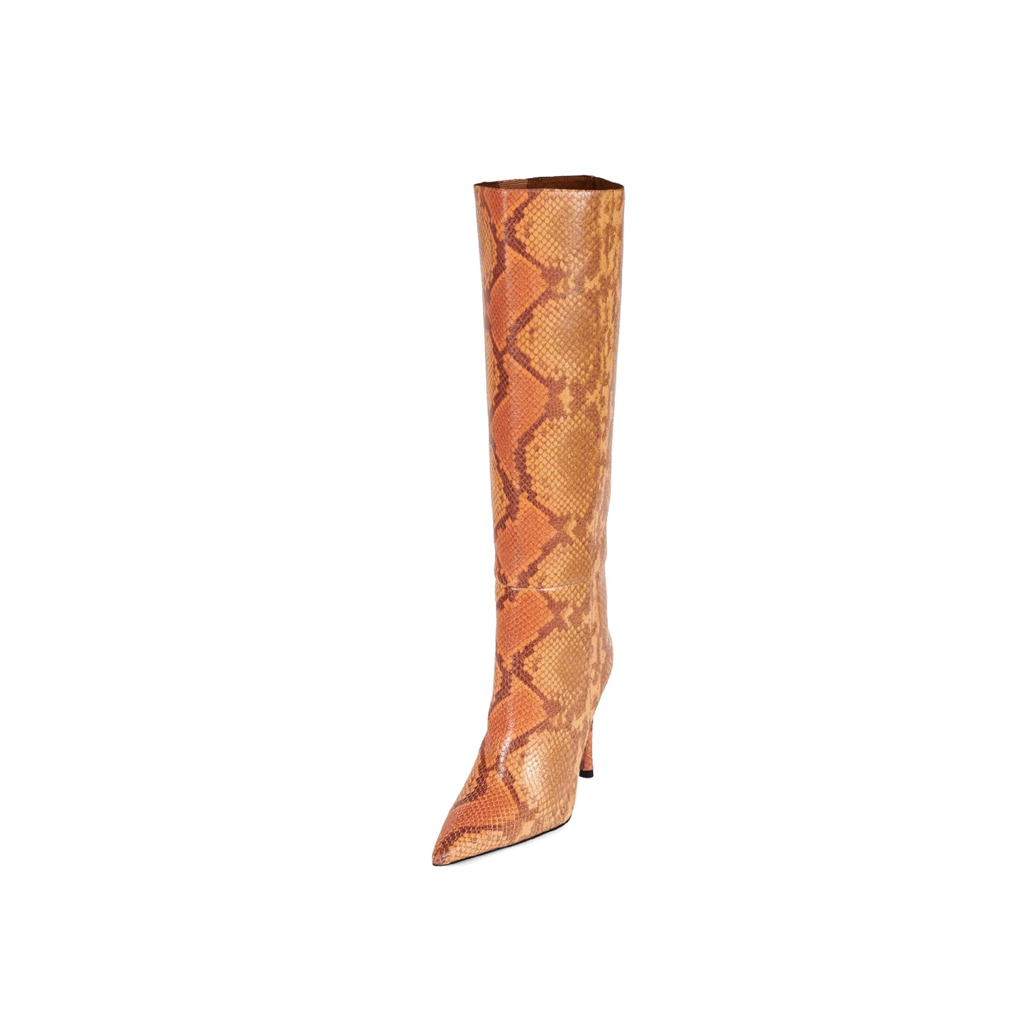 Orange Snakeskin Pointed-Toe Zipper Knee High Stiletto Boots