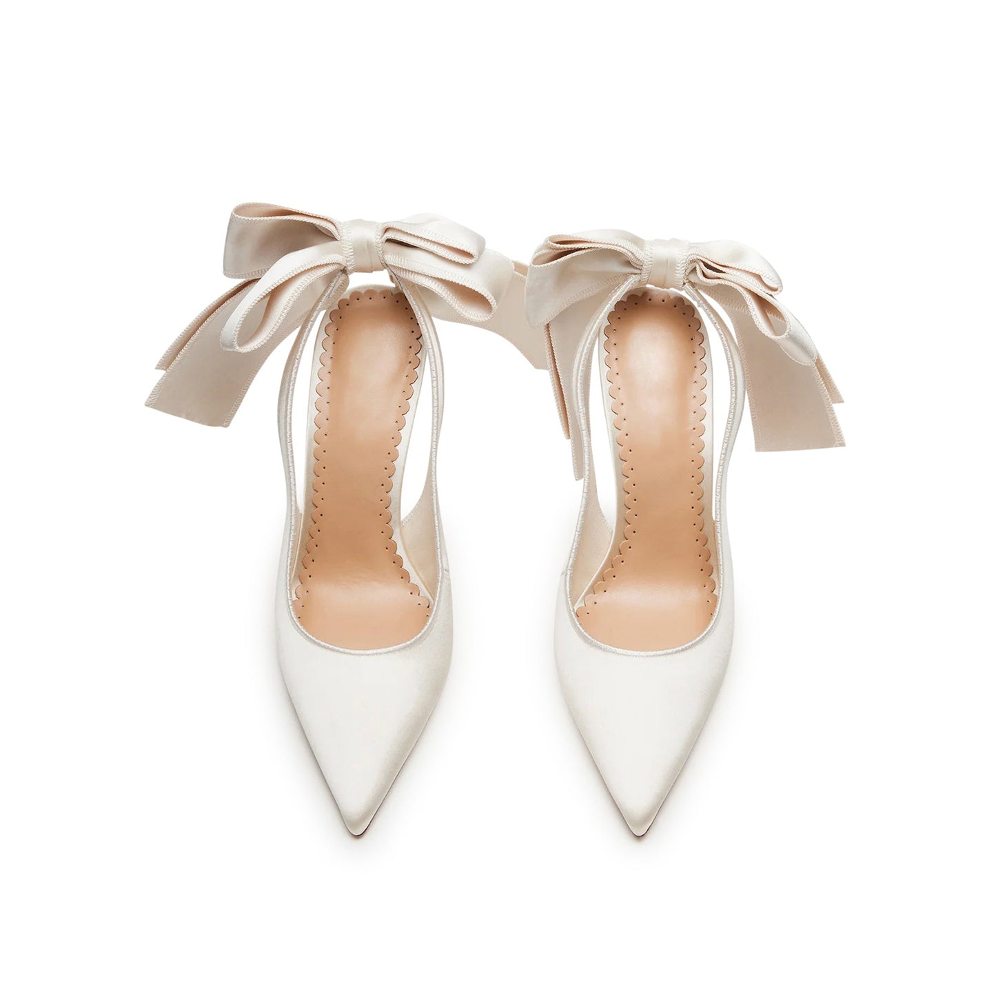 Ivory Satin Pointed-Toe Slingback High Heels Pumps With Big Back Bow