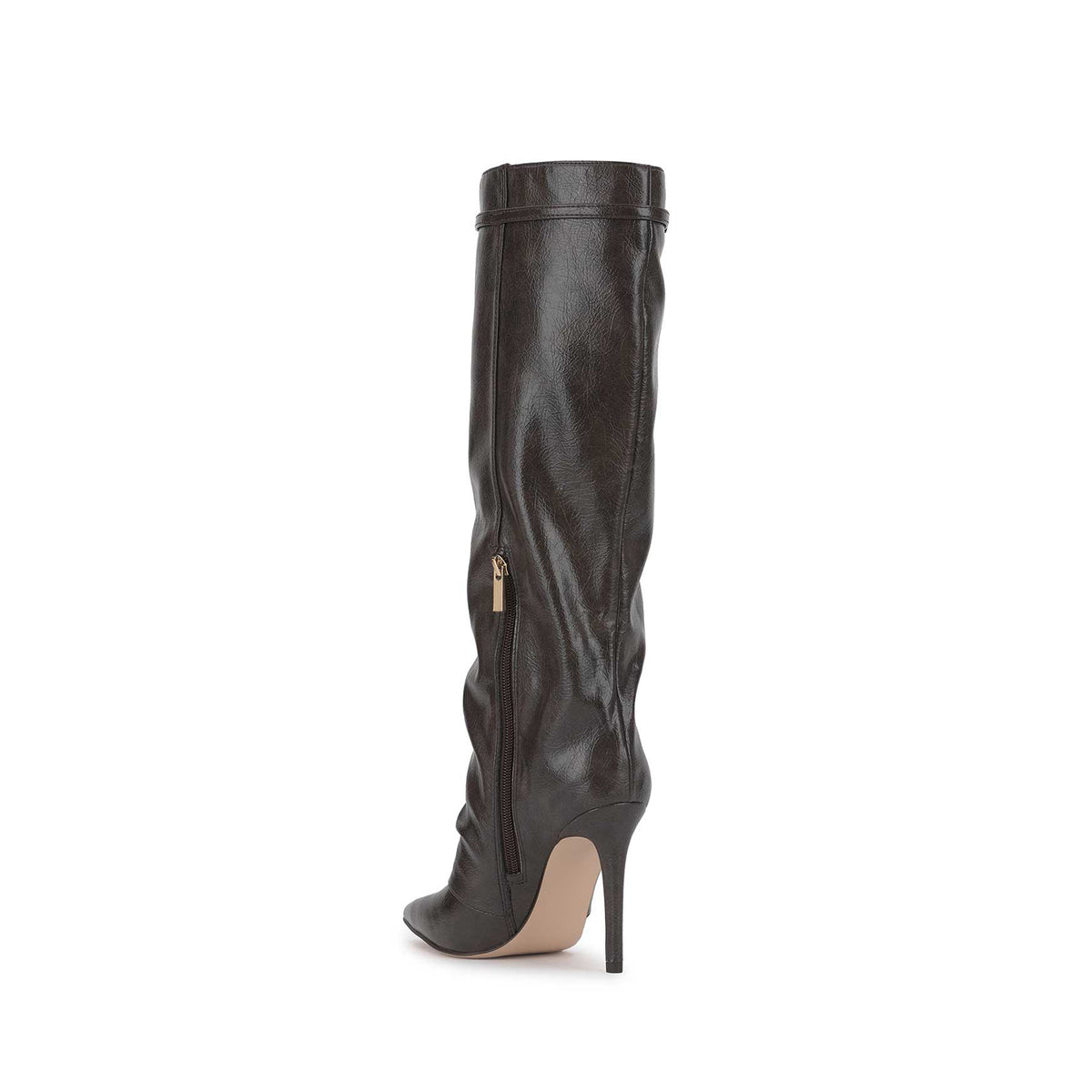 Dark Brown Pointed-Toe Sleek Half-Zip Knee High Simple Stiletto Boots