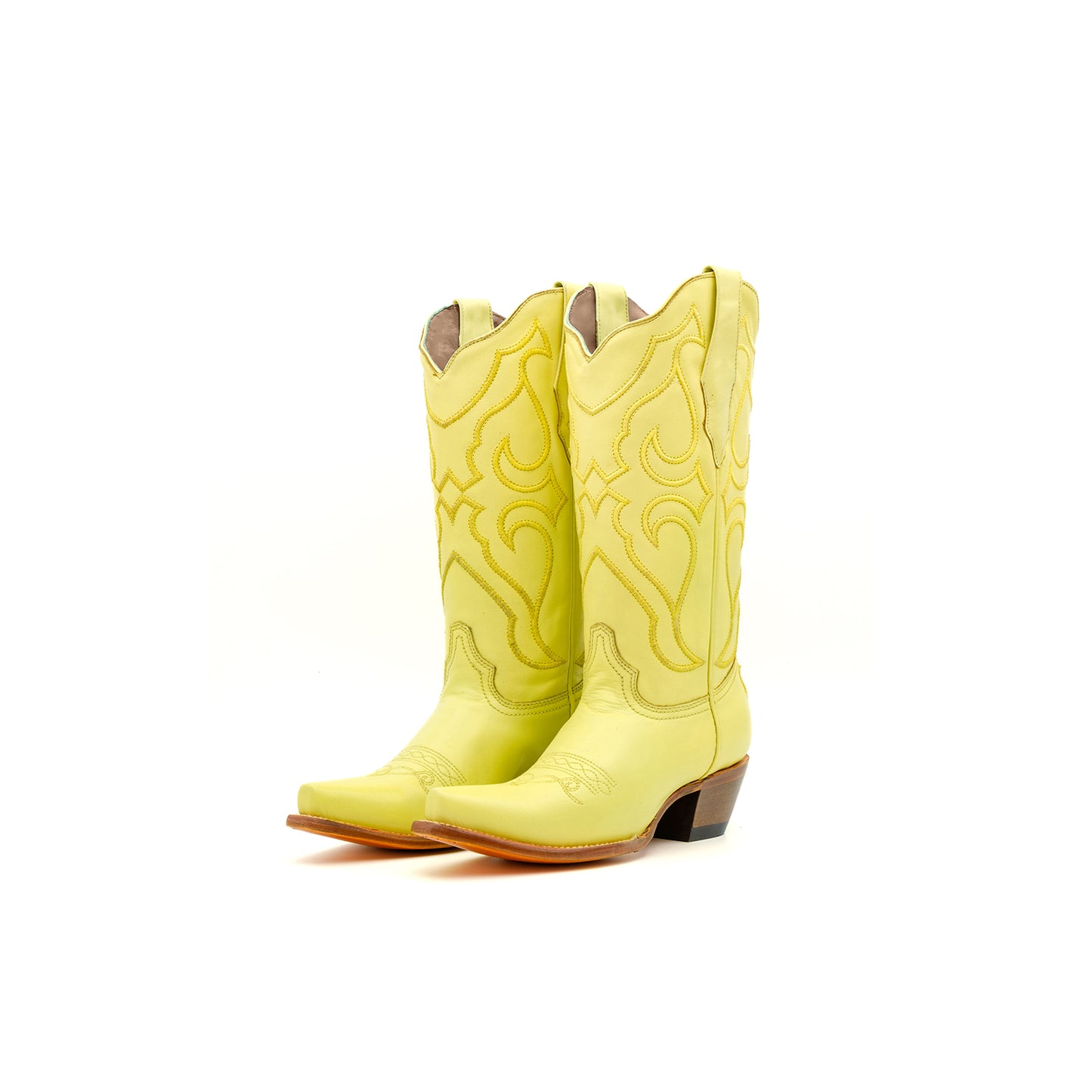 Yellow Snip-Toe Embroidery Classic Mid Calf Cowgirl Boots