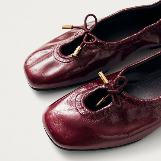 Patent Burgundy Square-Toe Stretchy Ballet Flats