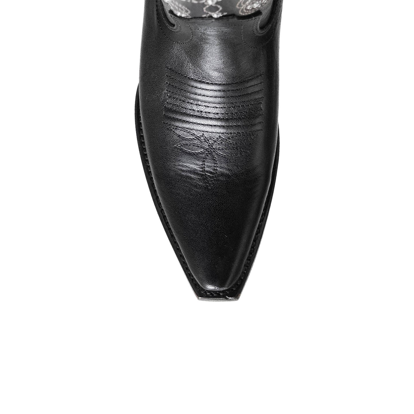 Black Snip-Toe Rhinestone Embroidery Half-Zip Knee High Cowgirl Boots