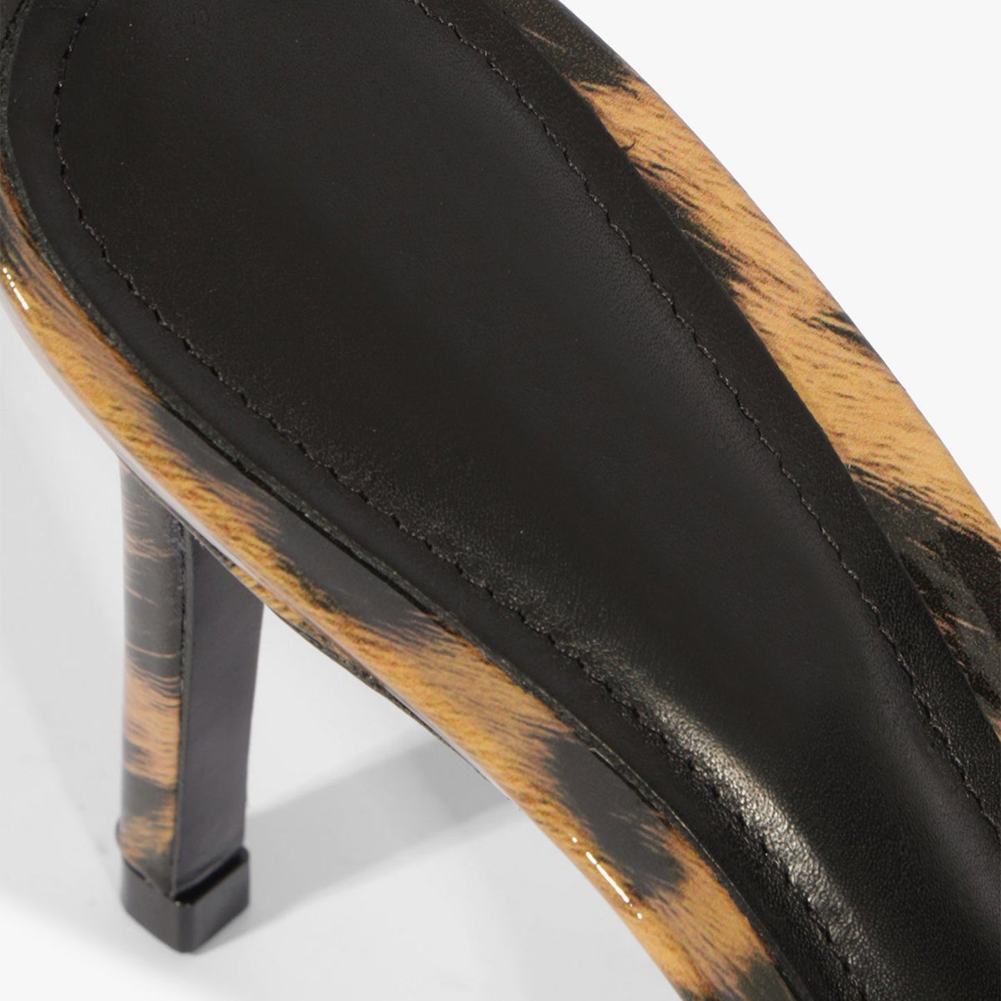 Patent Leopard Round-Toe Slip-On Sandal High Heels