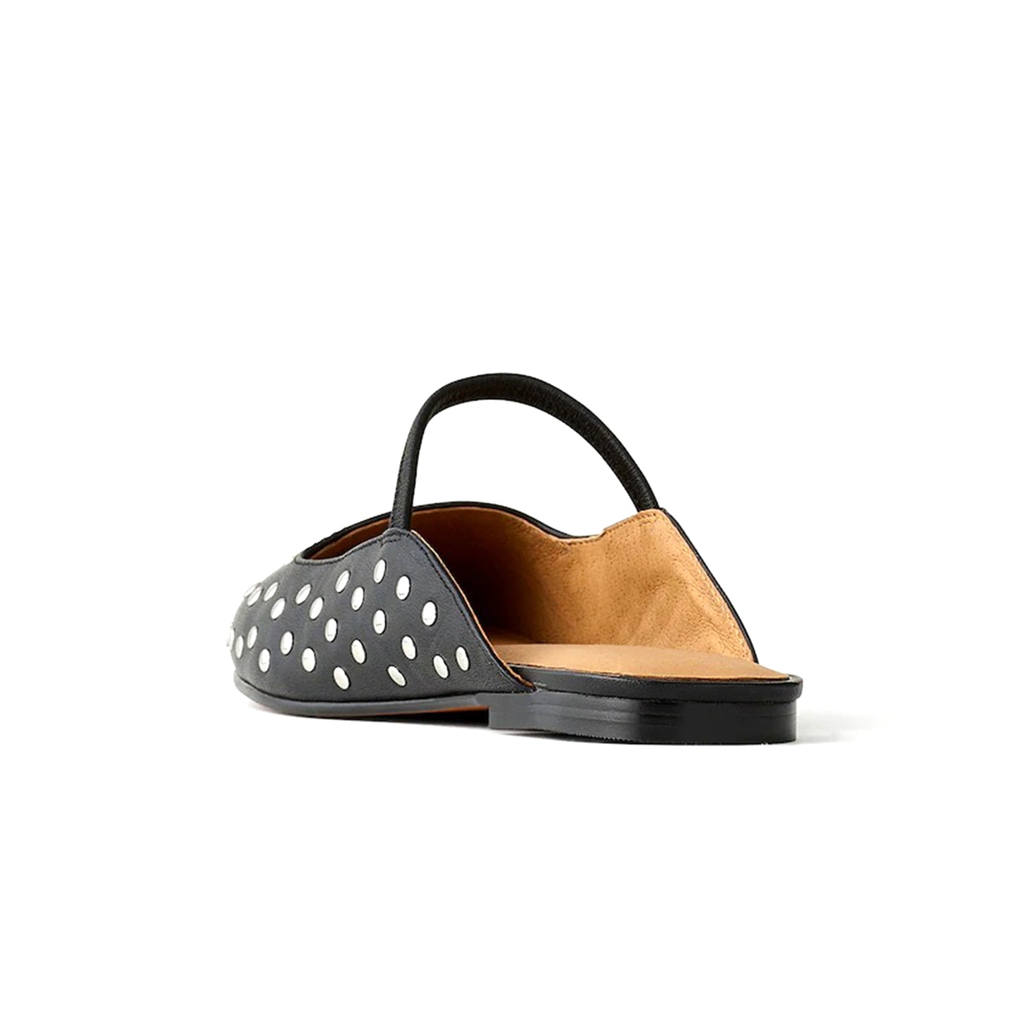 Black Square-Toe Bridge Strap Studded Slip-On Flats