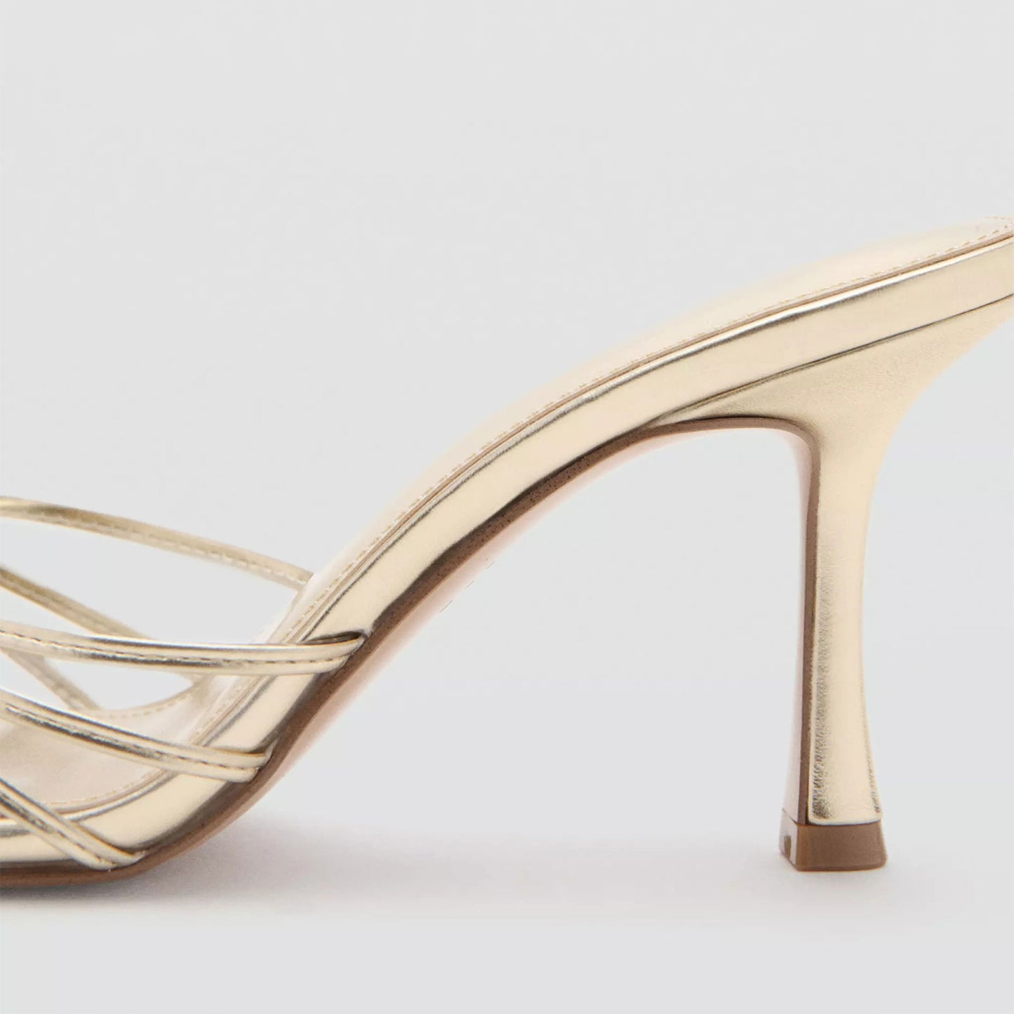 Metallic Gold Open Pointed-Toe PVC Transparent Film With Strap Backless High Heels