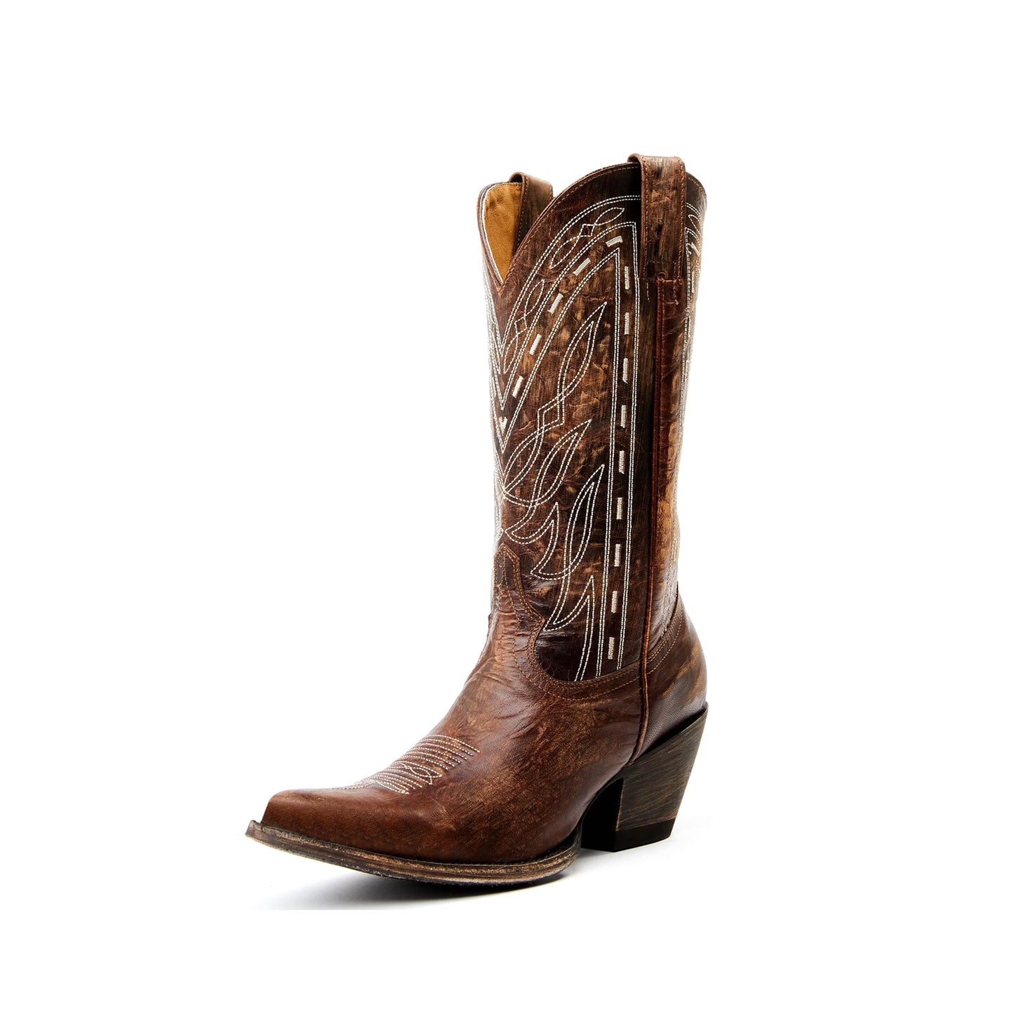Dark Brown Pointed-Toe Western Embroidery Mid Calf Cowgirl Boots