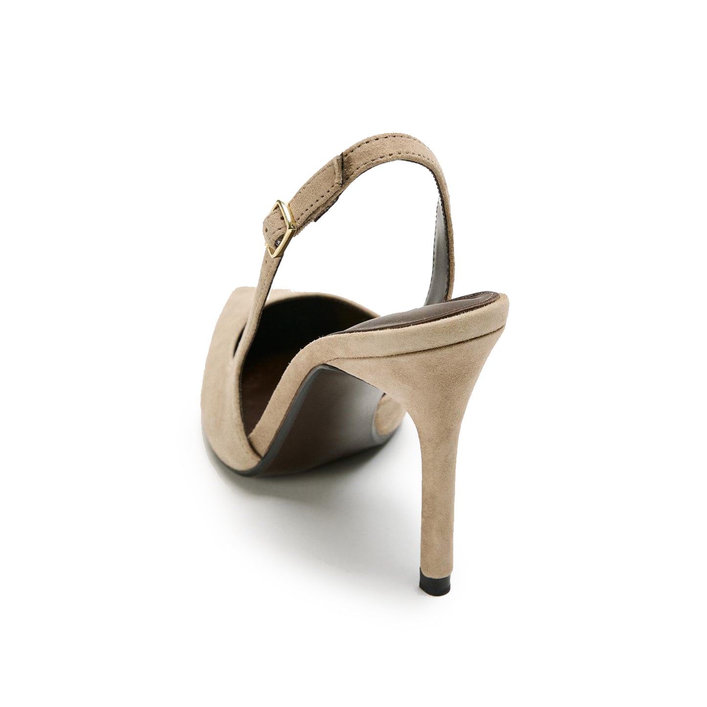 Beige Faux Suede Pointed-Toe Buckle Back Strap Chic High Heels