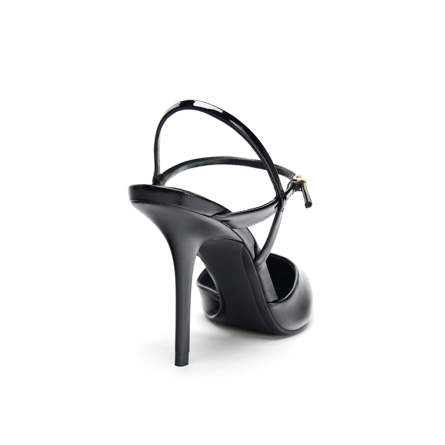 Patent Black Pointed-Toe Slingback Ankle Strap Stiletto High Heels