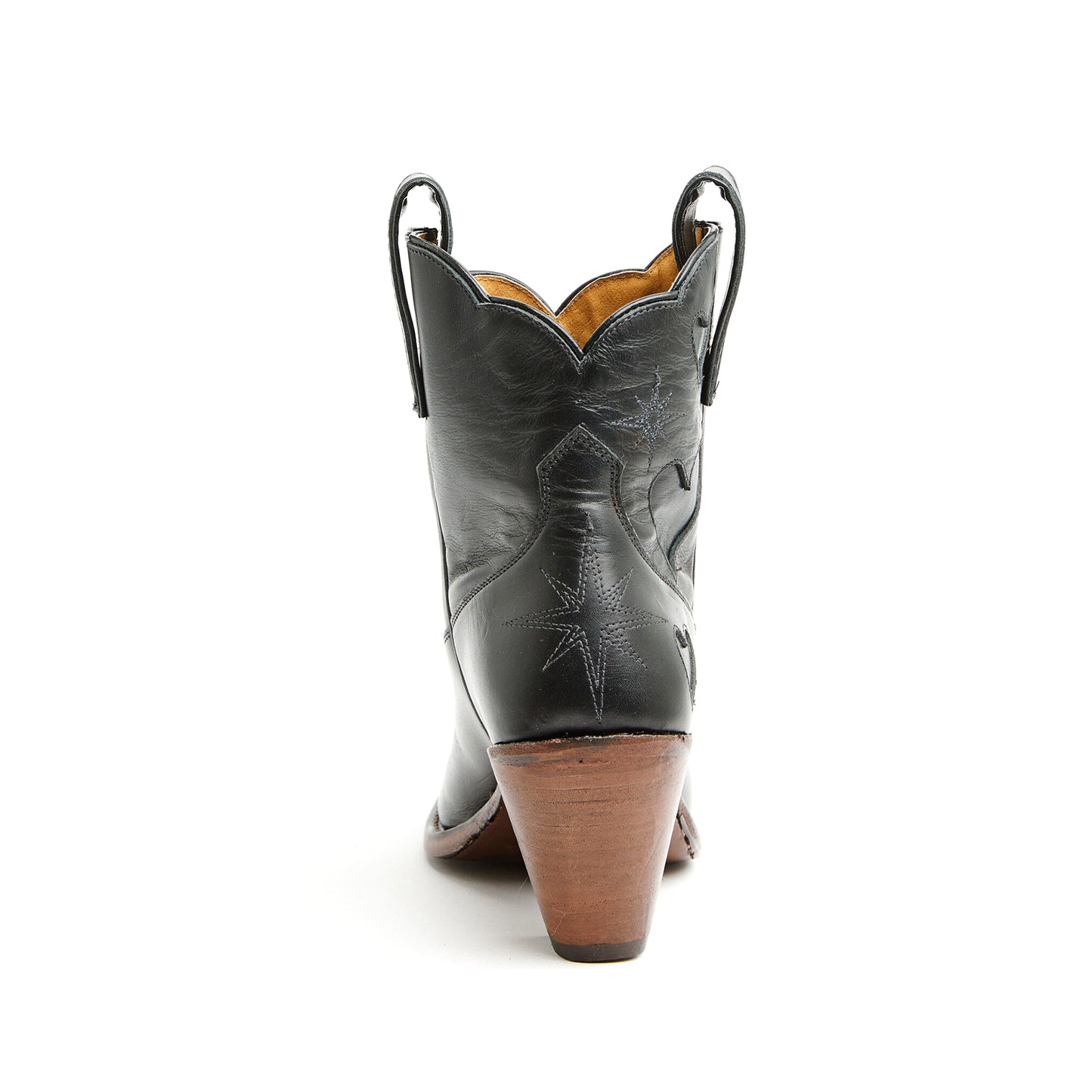Black Snip-Toe Heart Inlay Horseshoe Embroidery Ankle Cowgirl Boots