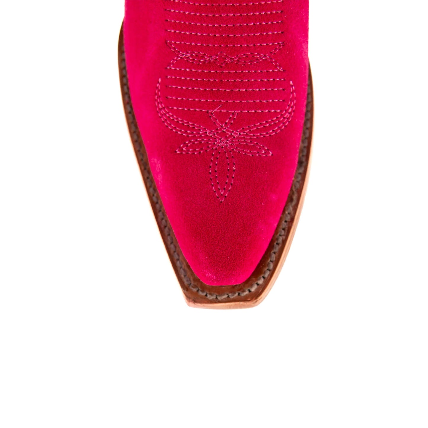 Candy Red Faux Suede Snip-Toe Embroidery Half-Zip Knee High Cowgirl Boots
