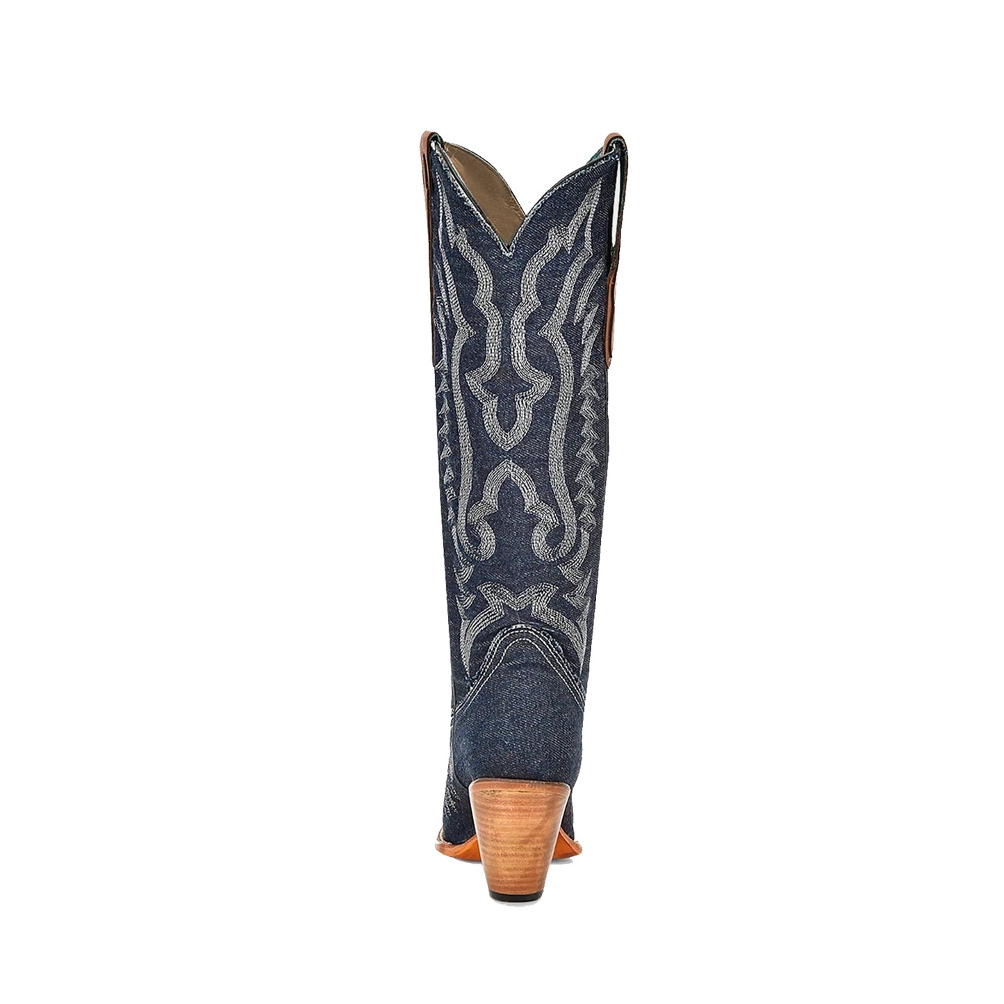 Blue Denim Almond-Toe Embroidery Wide Calf Knee High Cowgirl Boots