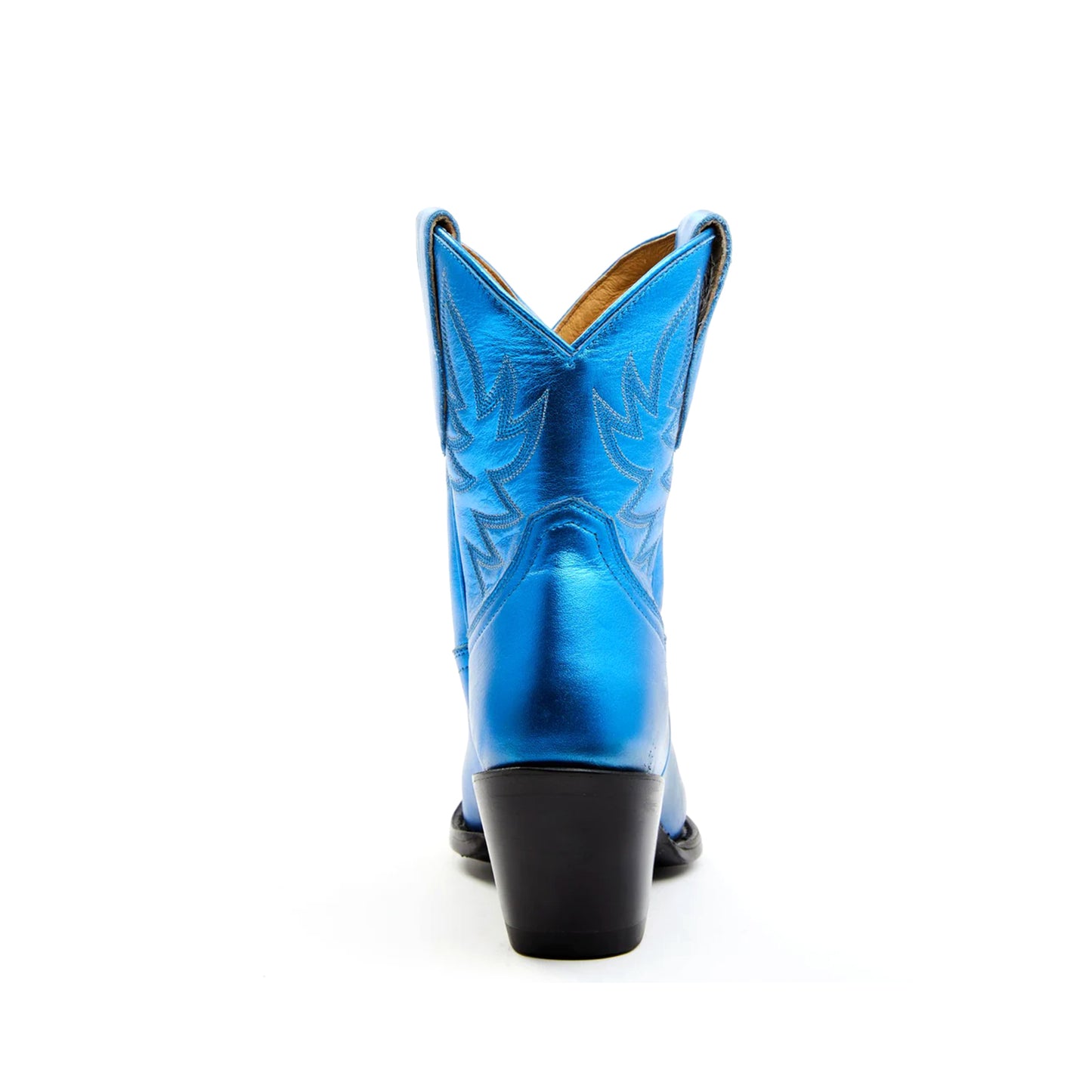 Metallic Royal Blue Almond-Toe Embroidery Ankle Cowgirl Boots