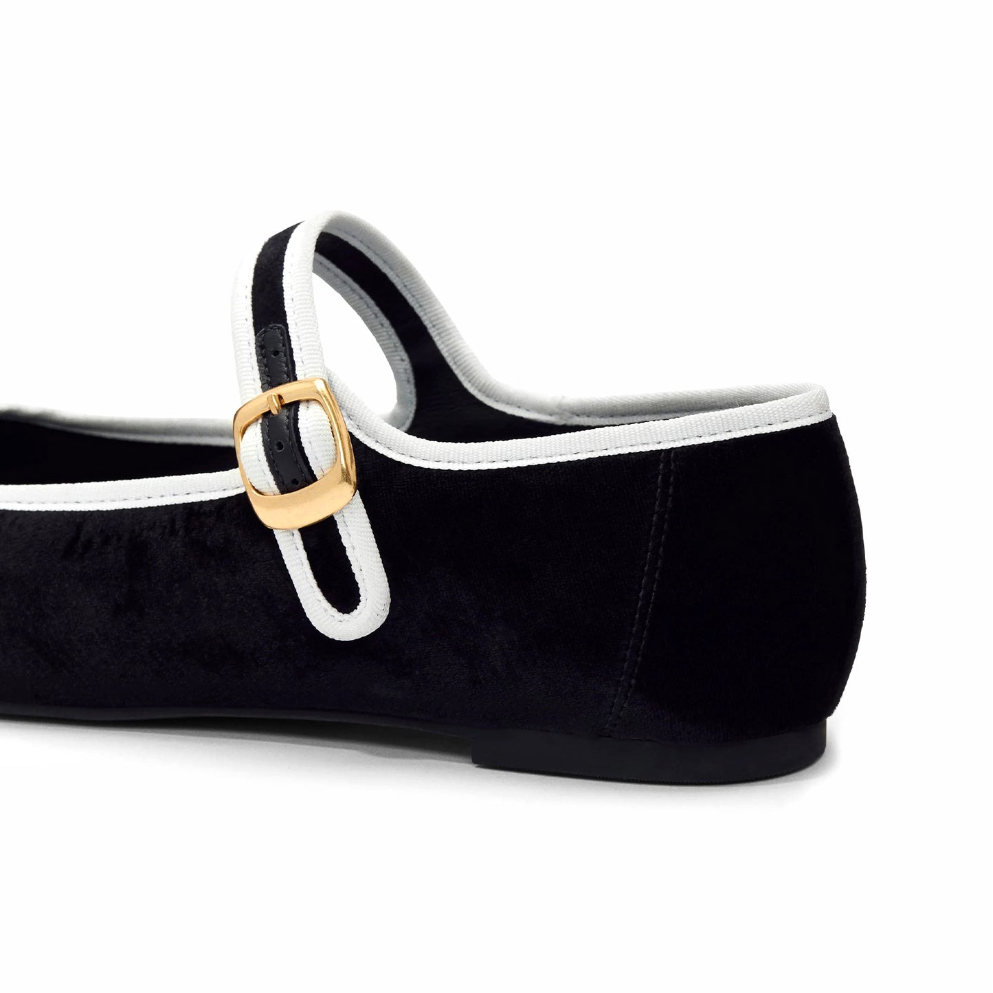 Black Velvet Round-Toe Bridge Buckle Strap Ballet Classic Flats
