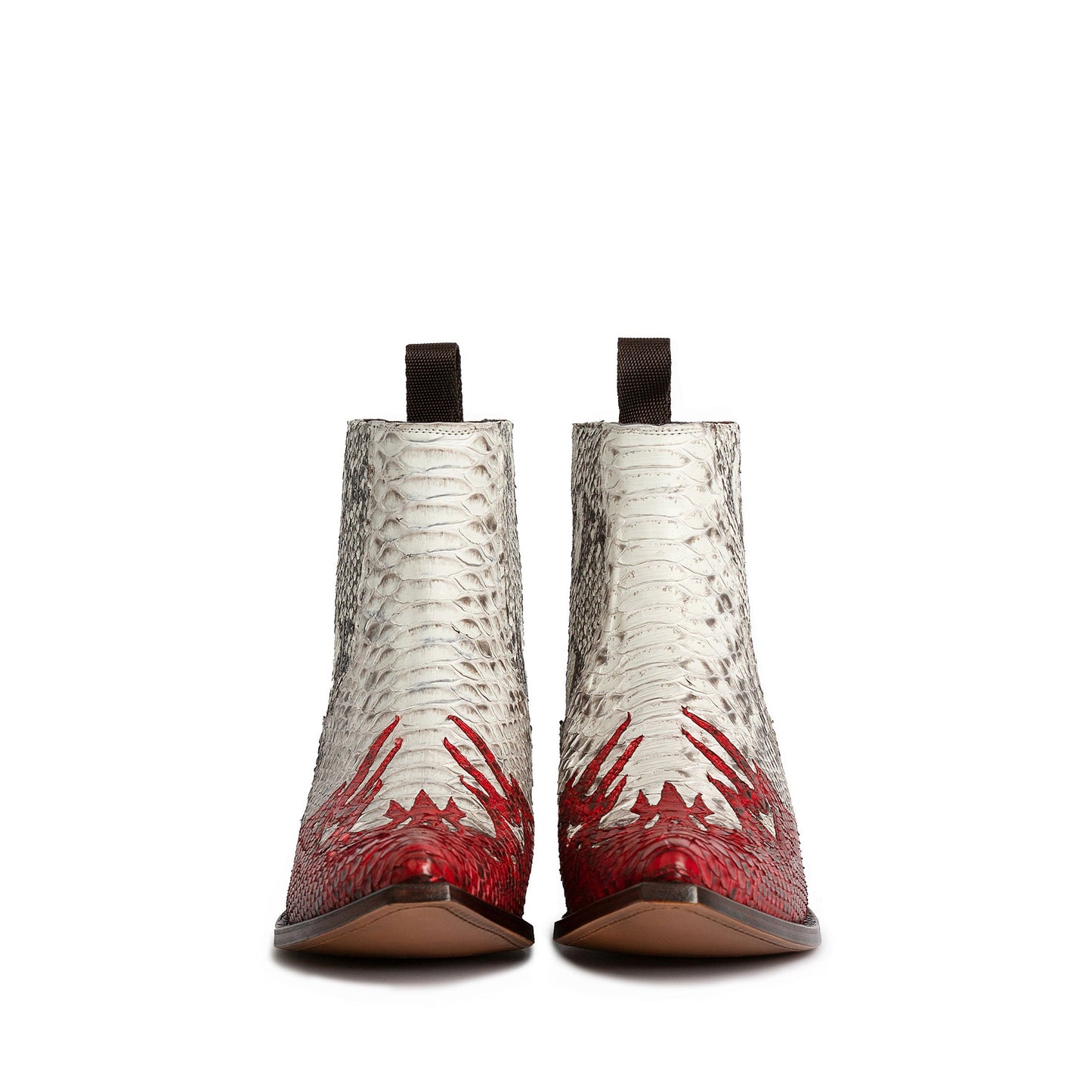 Contrast Gray And Red Snakeskin Print Pointed-Toe Simple Ankle Cowgirl Boots