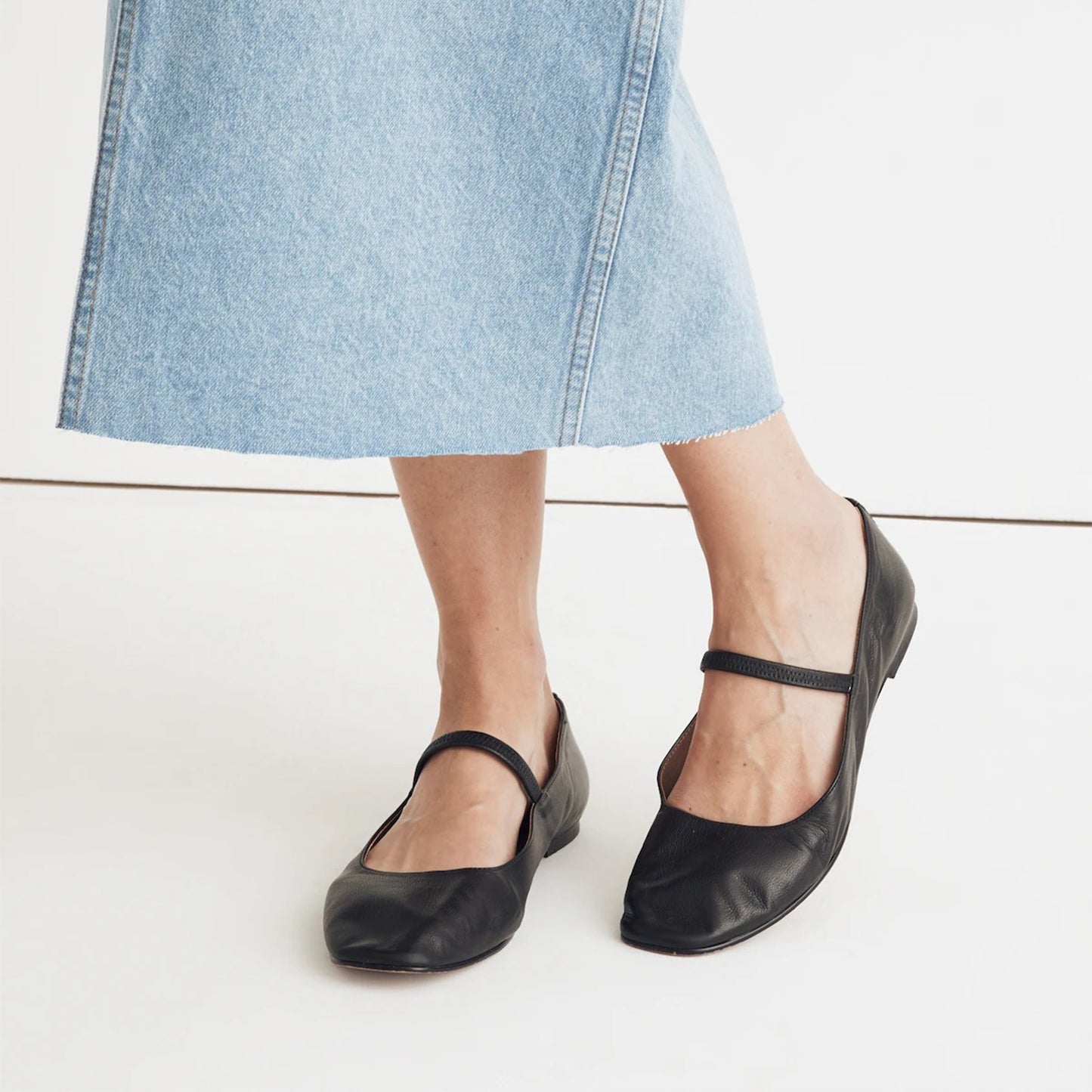 Black Vegan Leather Square-Toe Bridge Strap Slip-On Flats