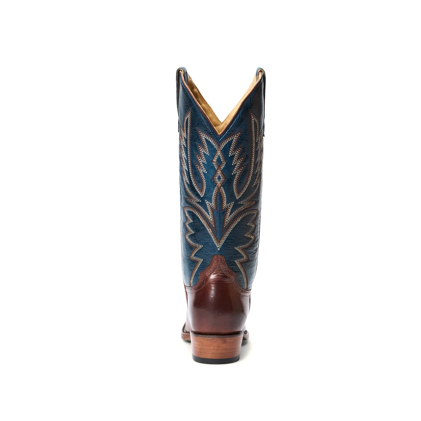 Contrast Navy And Brown Snip-Toe Embroidery Mid Calf Cowgirl Boots