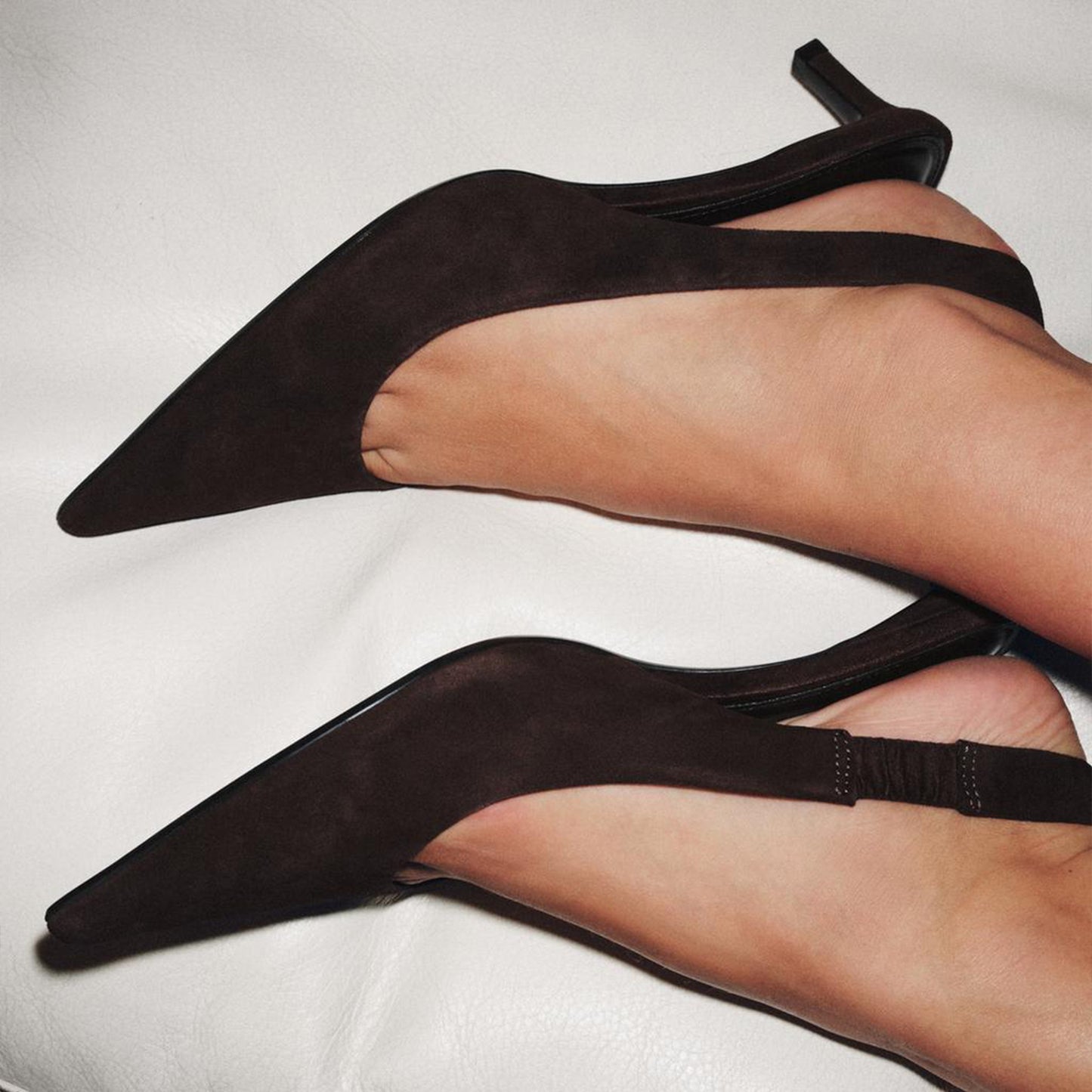Chocolate Faux Suede Pointed-Toe Slingback Kitten Heels