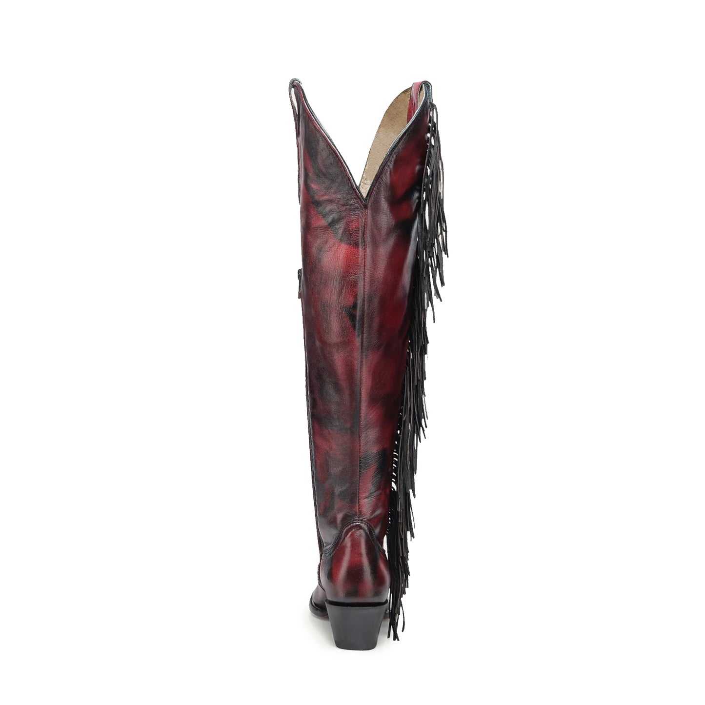 Contrast Black And Brown Pointed-Toe Embroidery Half-Zip Fringe Knee High Cowgirl Boots