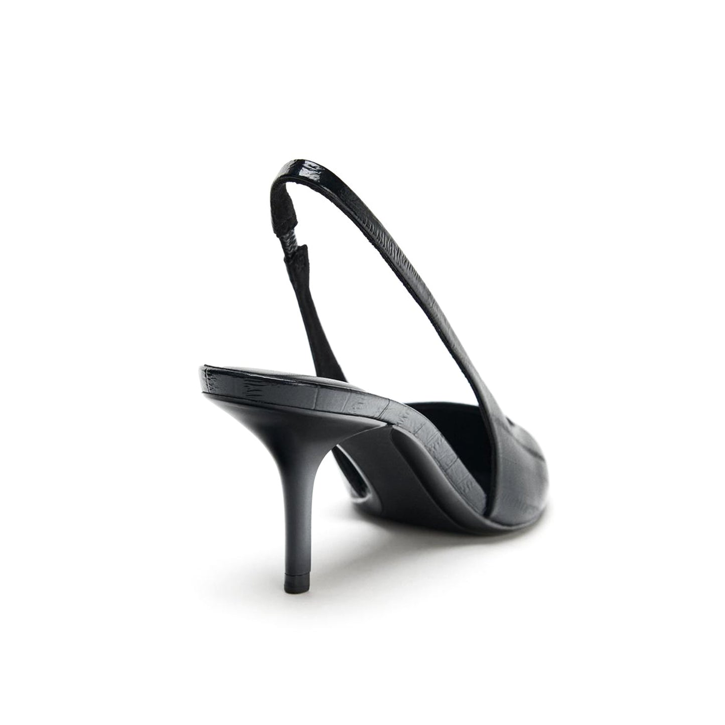 Black Pointed-Toe Slingback Simple Kitten Heels