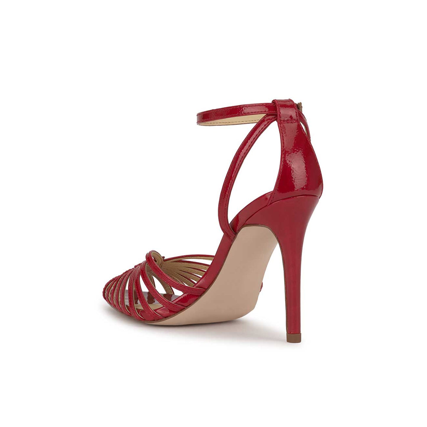 Patent Red Pointed-Toe Front Strappy Ankle Strap Pumps High Heels