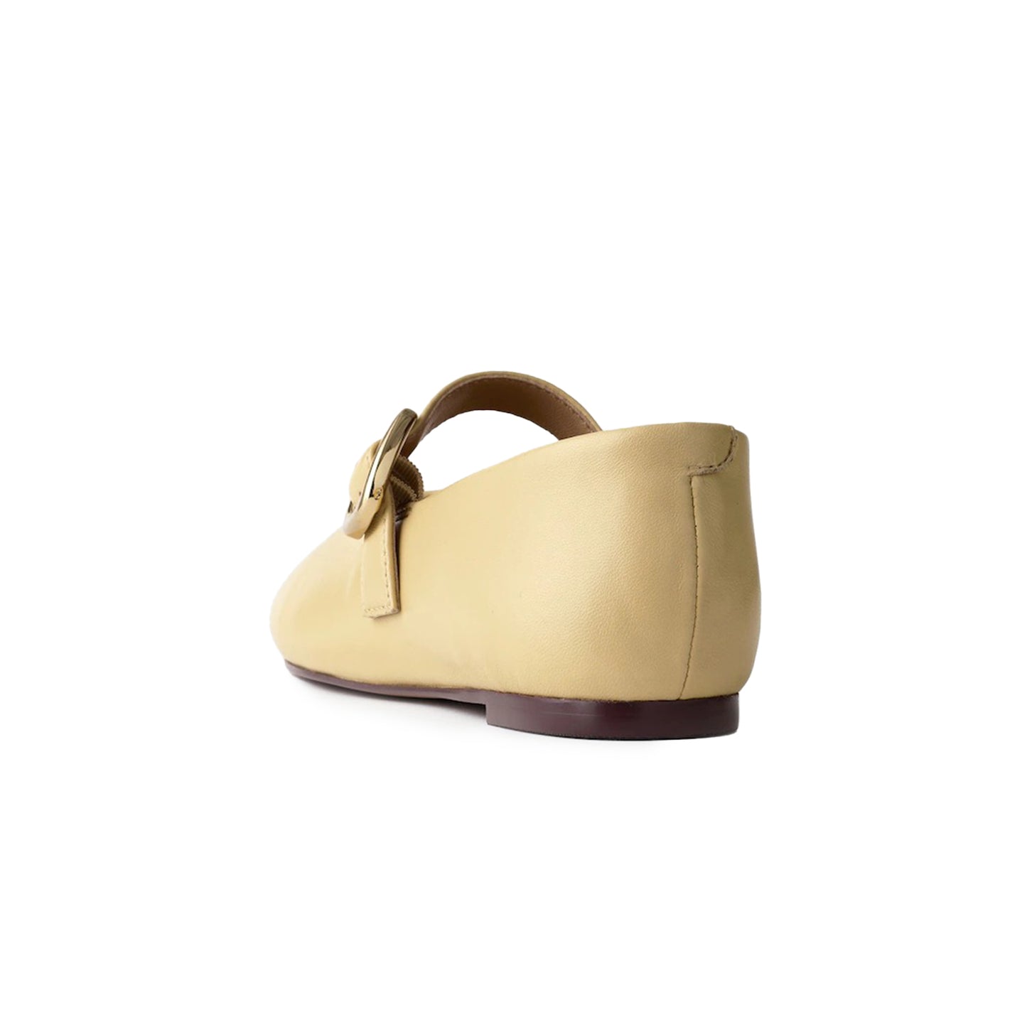 Yellow Vegan Leather Round-Toe Buckle Bridge Strap Slip-On Flats