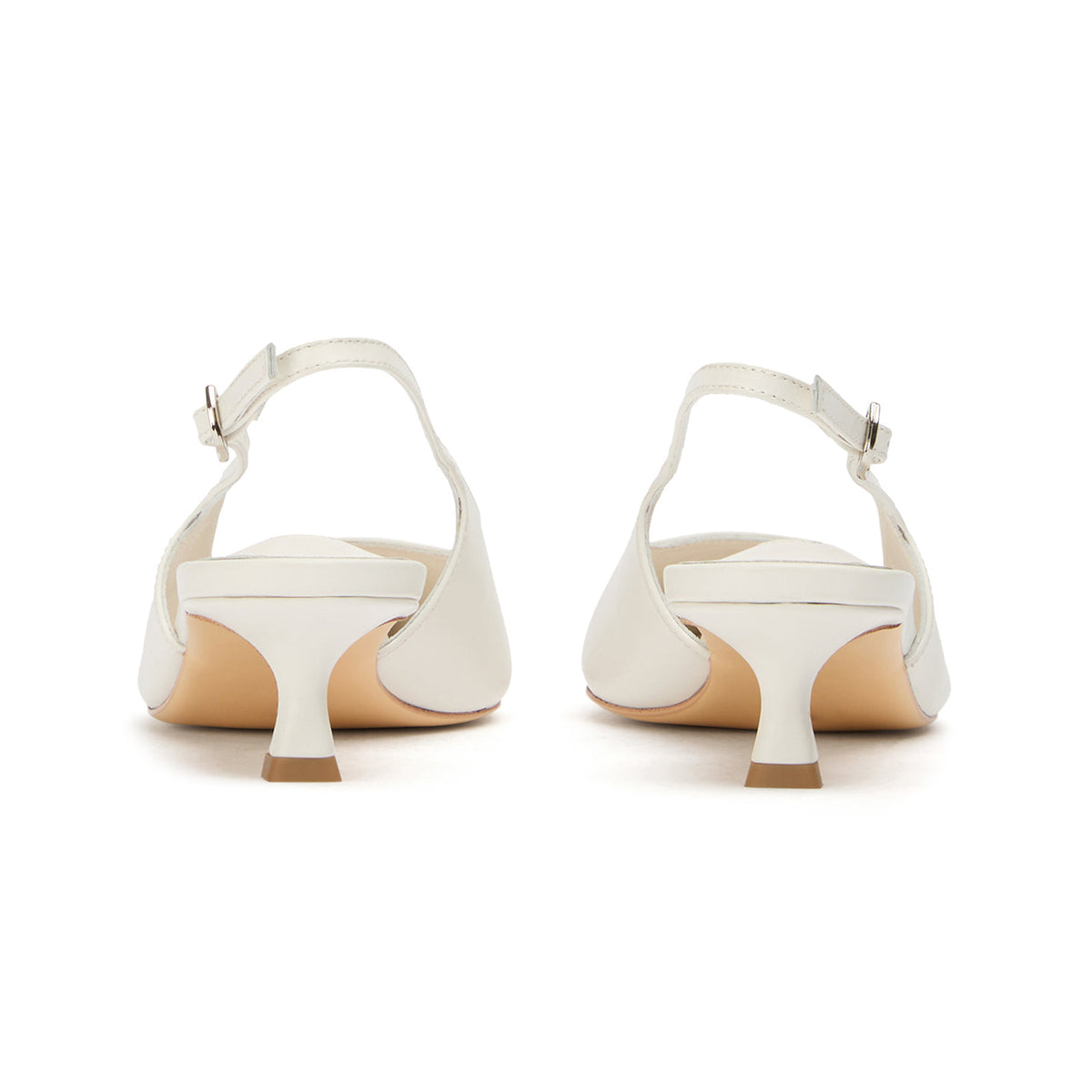 Chic Pointed-Toe Buckle Slingback Kitten Heels - White