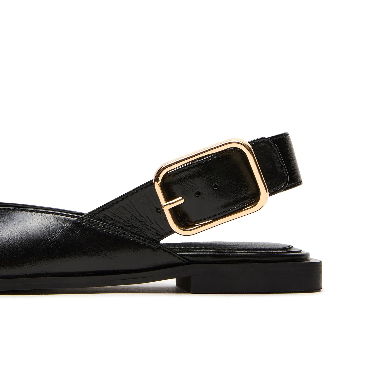 Black Vegan Leather Pointed-Toe Slingback Buckle Flats