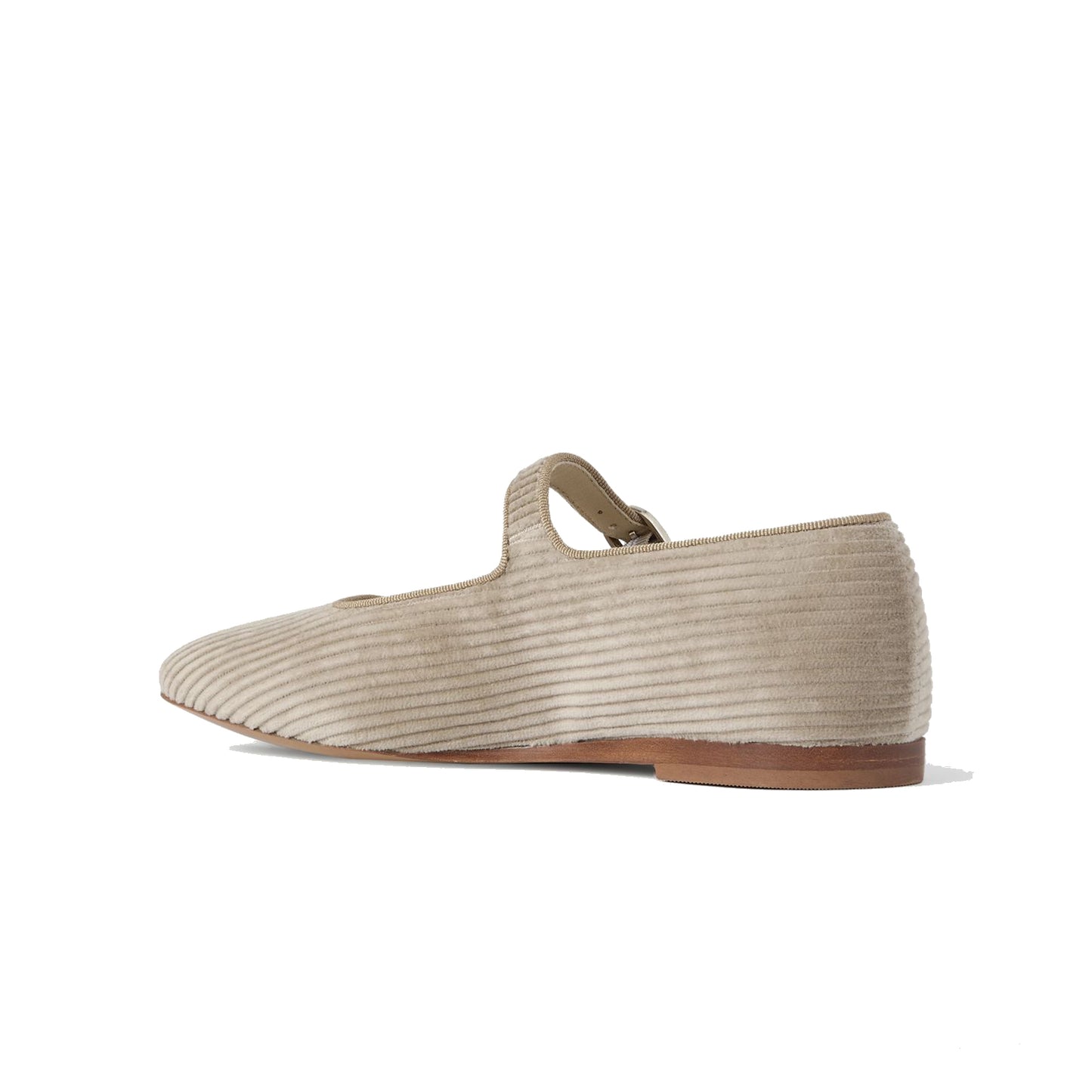 Beige Threaded Fabric Square-Toe Mary Jane Slip-On Ballet Flats