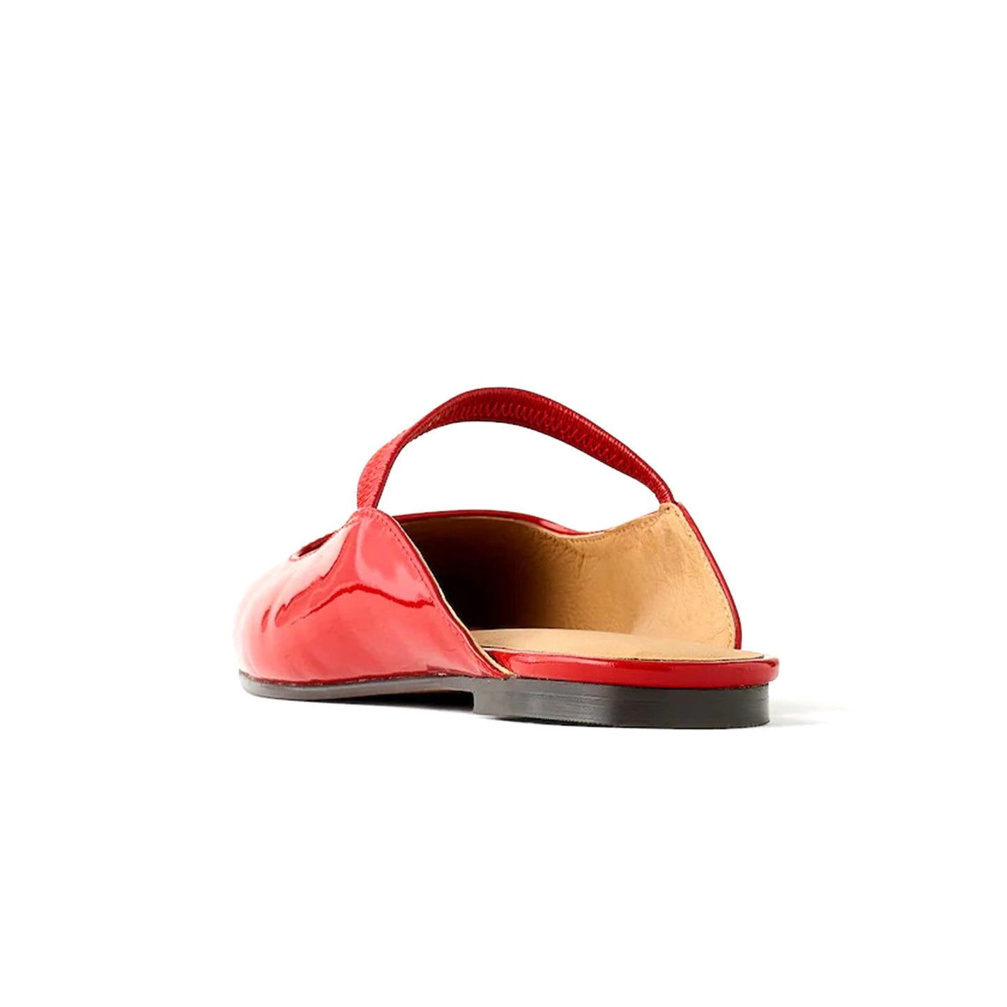 Patent Cherry Red Square-Toe Bridge Strap Slip-On Flats