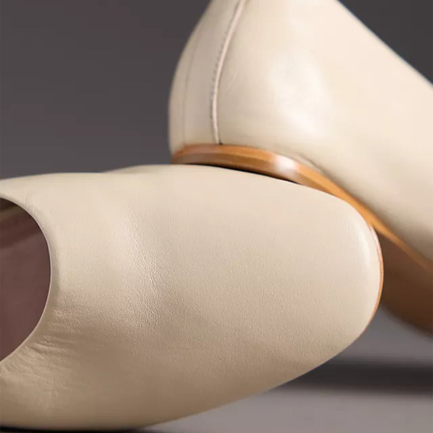 Cream Square-Toe Slip-On Classic Ballet Flats