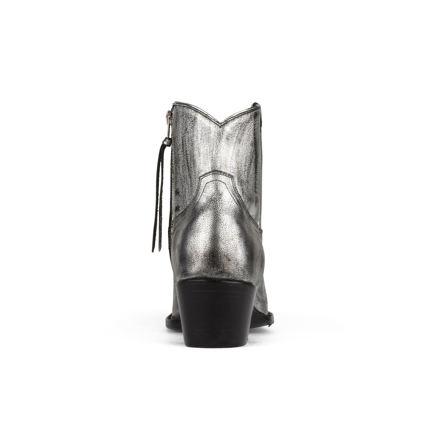 Metallic Pewter Snip-Toe Simple Full-Zip Ankle Cowgirl Boots