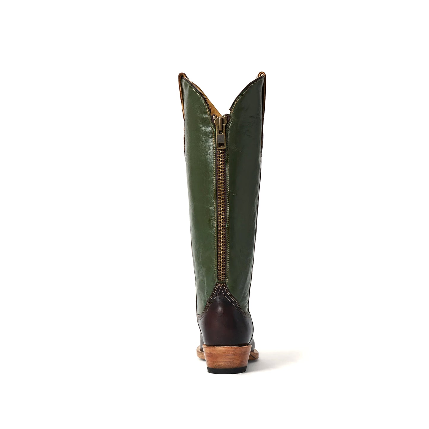 Green Snip-Toe Simple Back Full-Zip Tall Knee High Cowgirl Boots