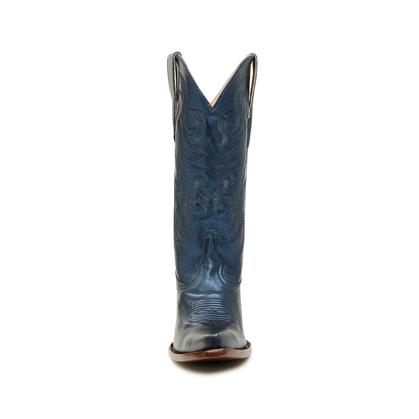 Metallic Navy Blue Snip-Toe Embroidery Mid Calf Cowgirl Boots