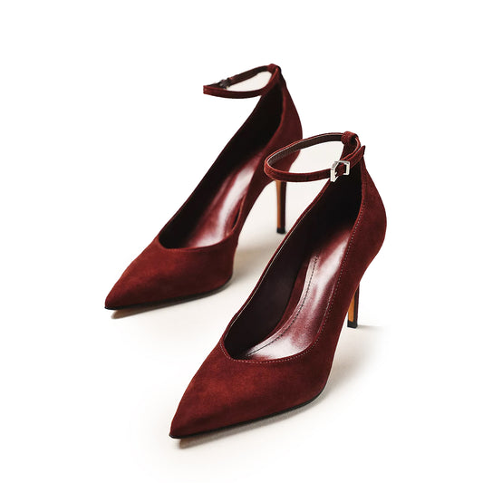 Brown Faux Suede Pointed-Toe Ankle Strap High Heels
